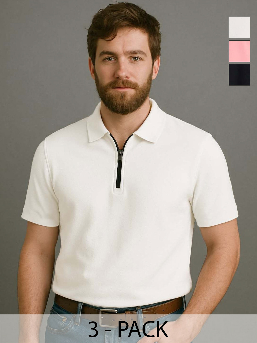 Organic Chics Men Pack of 3 Dri-FIT Solid Polo Collar T-shirts