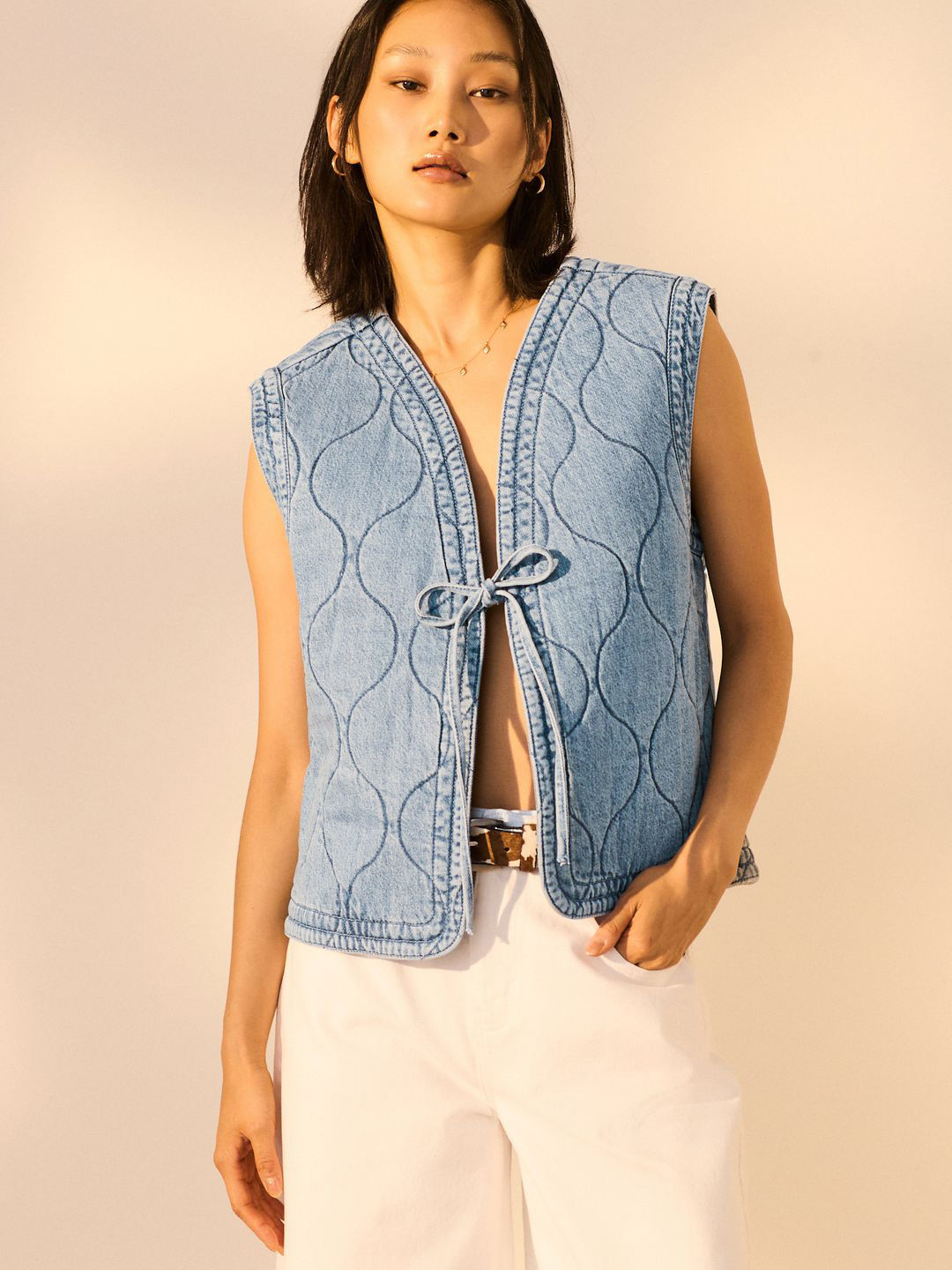 NEXT Pure Cotton Tie-up Quilted Denim Jacket