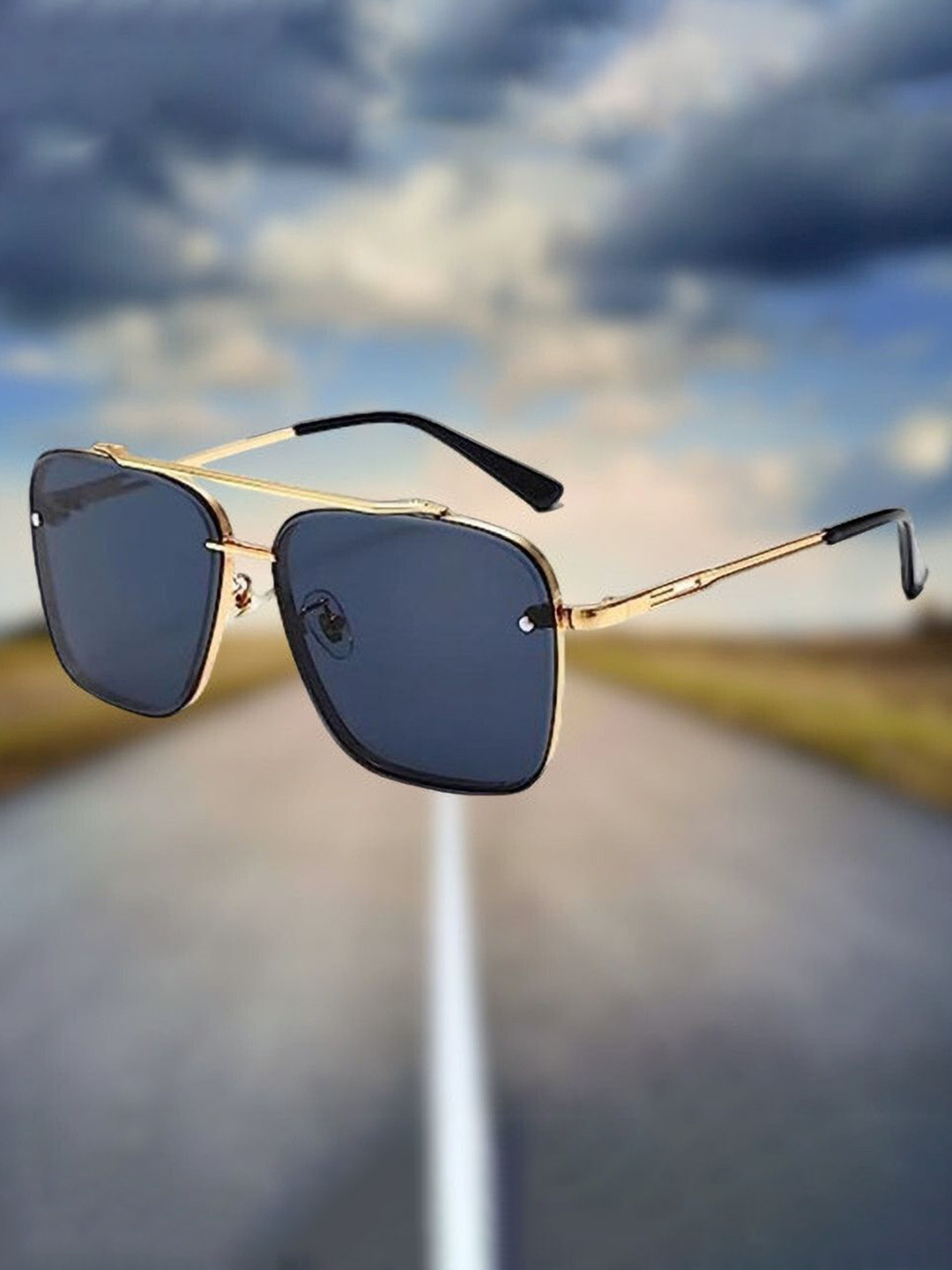 SPADEACES Men UV Protected Lens Oversized Sunglasses ROCK GOLD BLACK -63_g