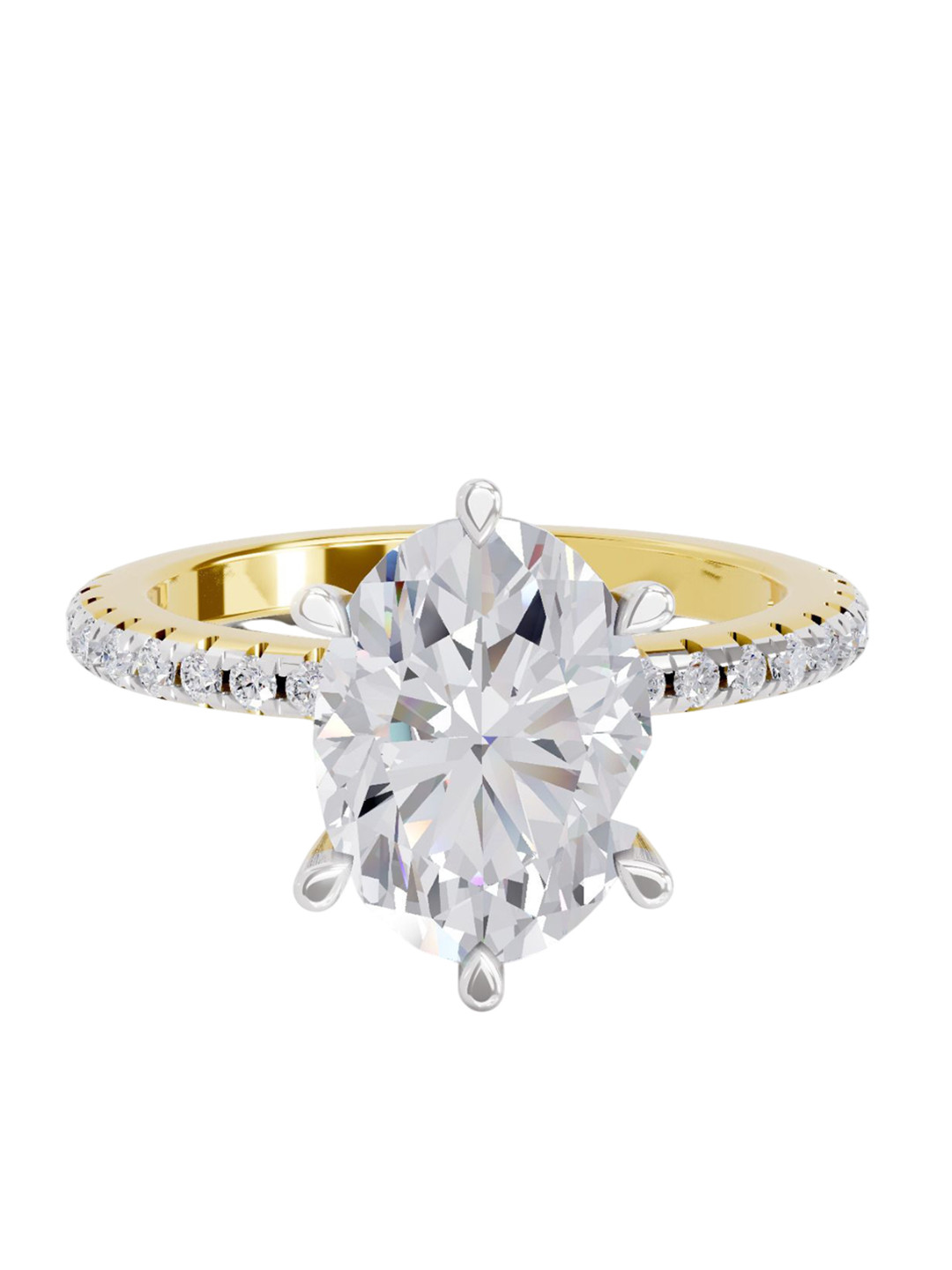 Sparkles 14K Yellow Gold Lab Grown Diamond 1.28 Carat Oval & Round Shape Diamond Ring