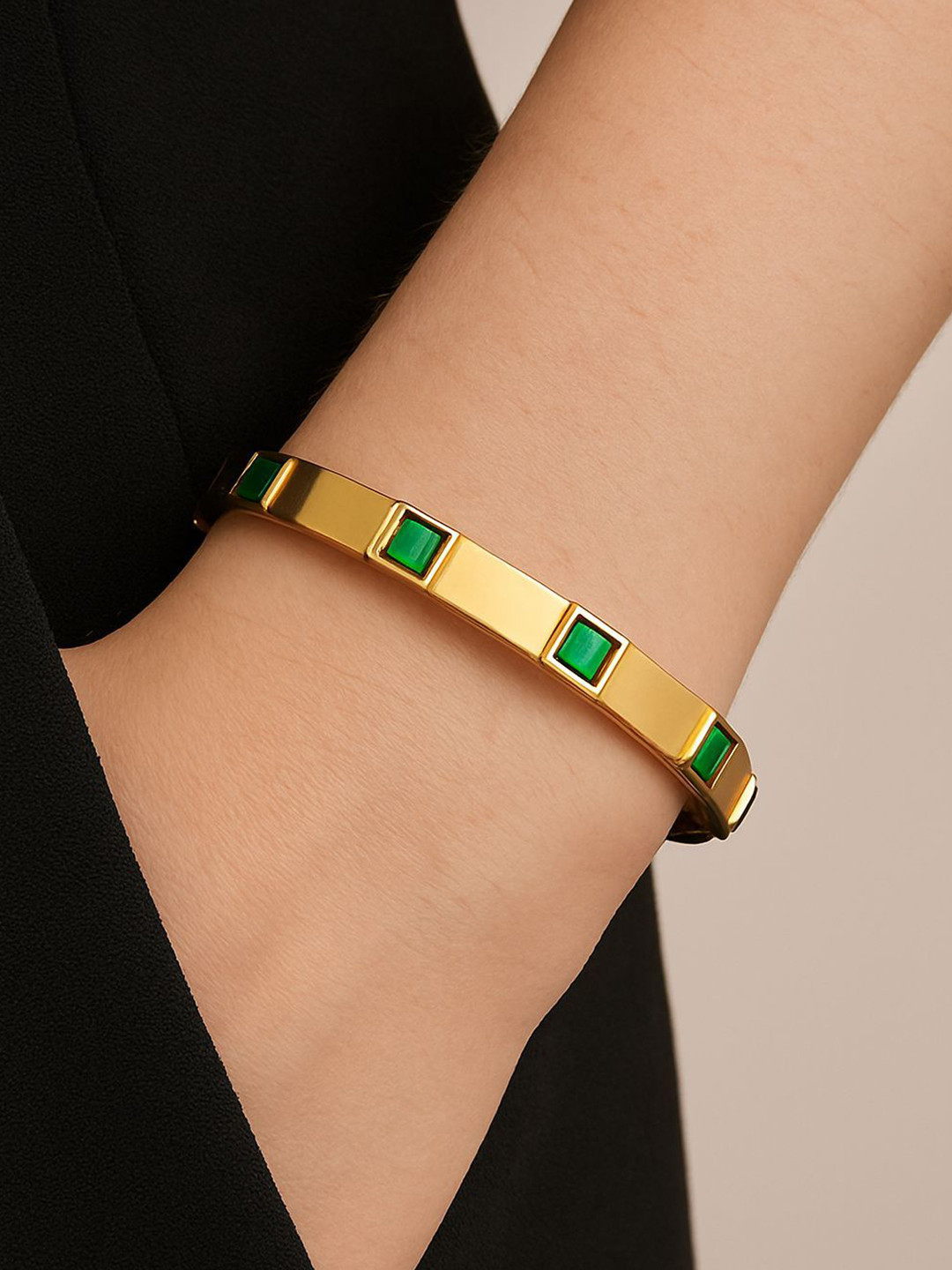 ZEVORA  Green Emerald 18k Gold Plated Bracelet