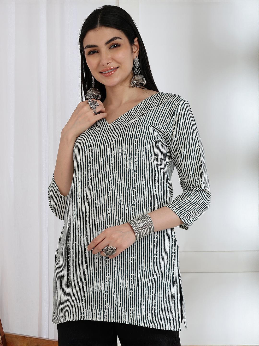 Moda Rapido Women Navy Blue Cotton Blend  Kurtis