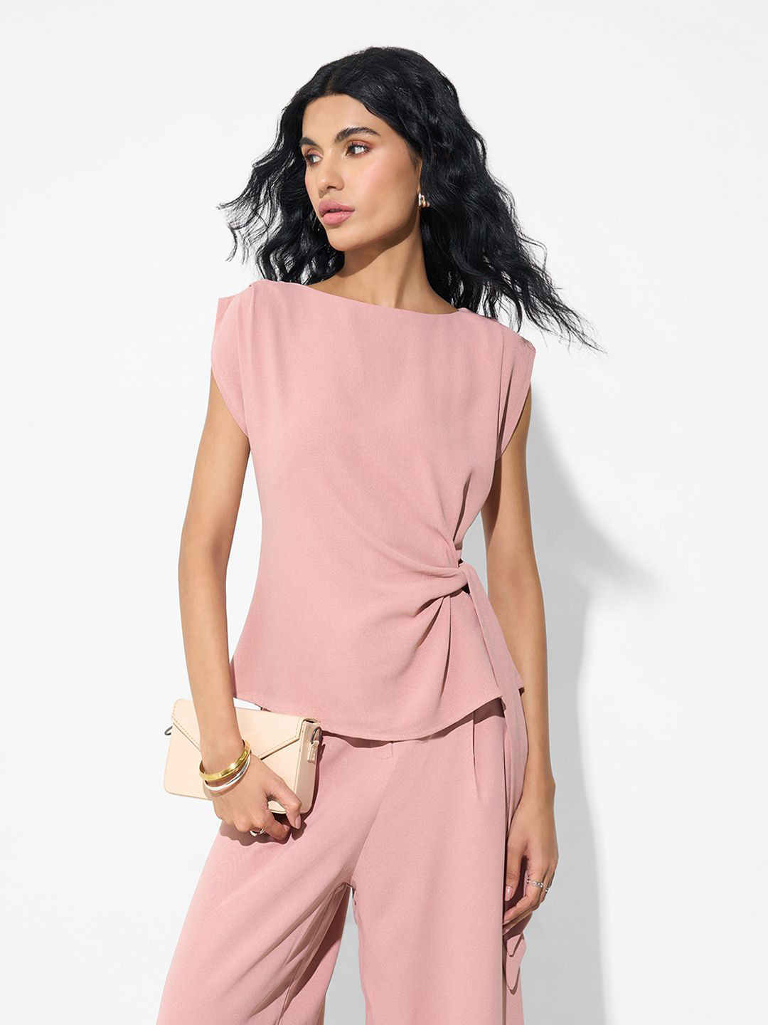 Annabelle by Pantaloons Women Draped Top with Waist Tie-up