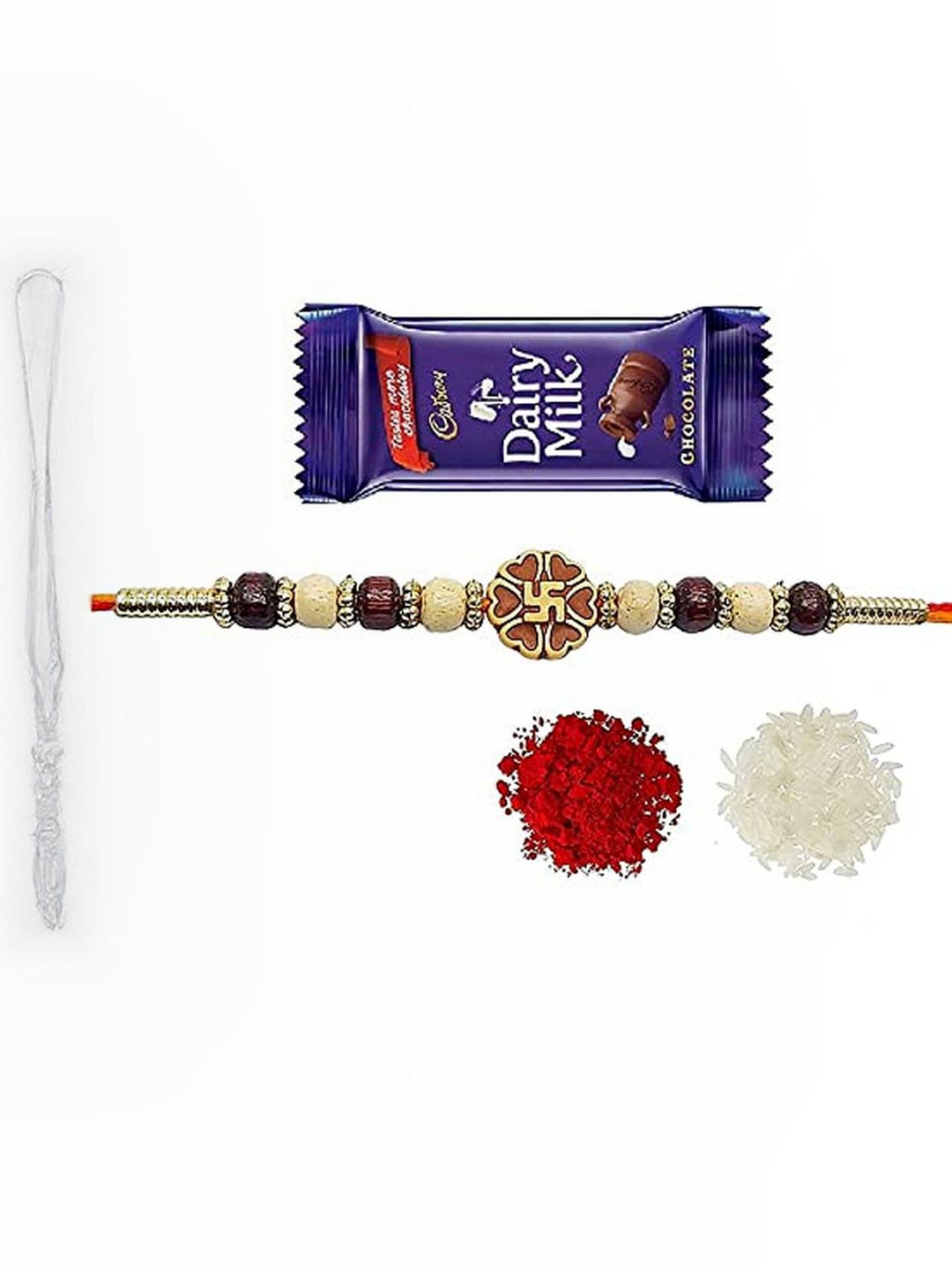 VR Creatives Boys Beads Studded Rakhi With Chocolate