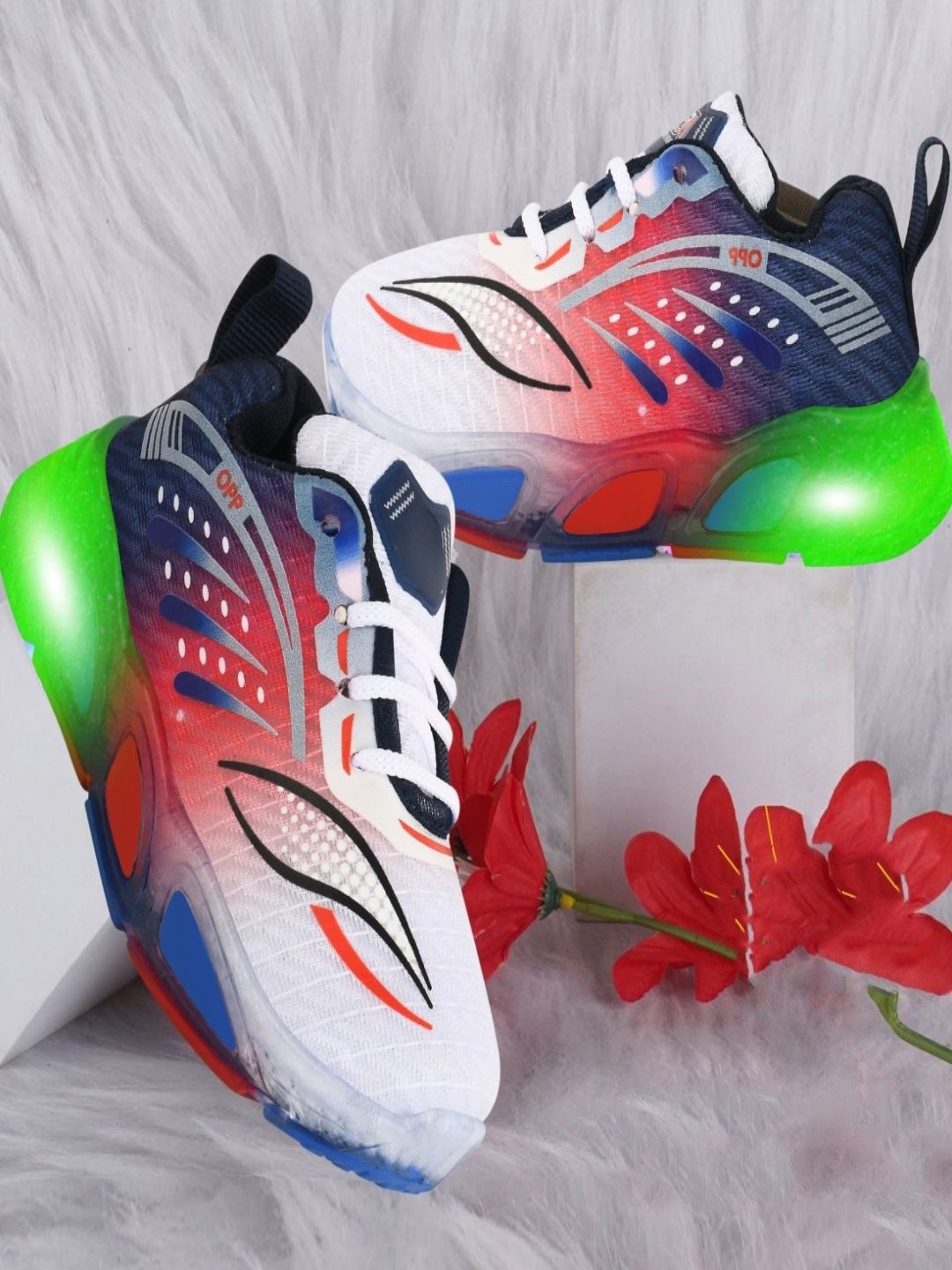 JOOTIYAPA Kids Printed Round Toe Lace-Ups Light Sneakers