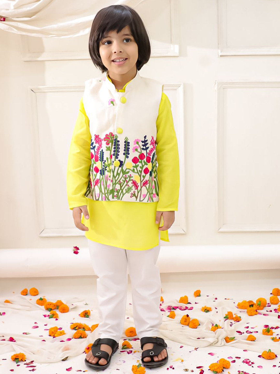 KID1 Boys Floral Regular Pure Cotton Kurta with Pyjamas