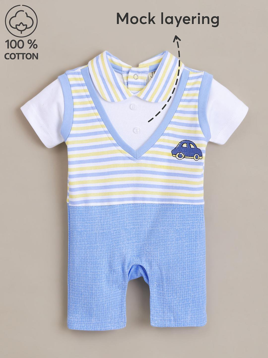 Hopscotch Unisex Kids Preppy Layered Cotton Romper