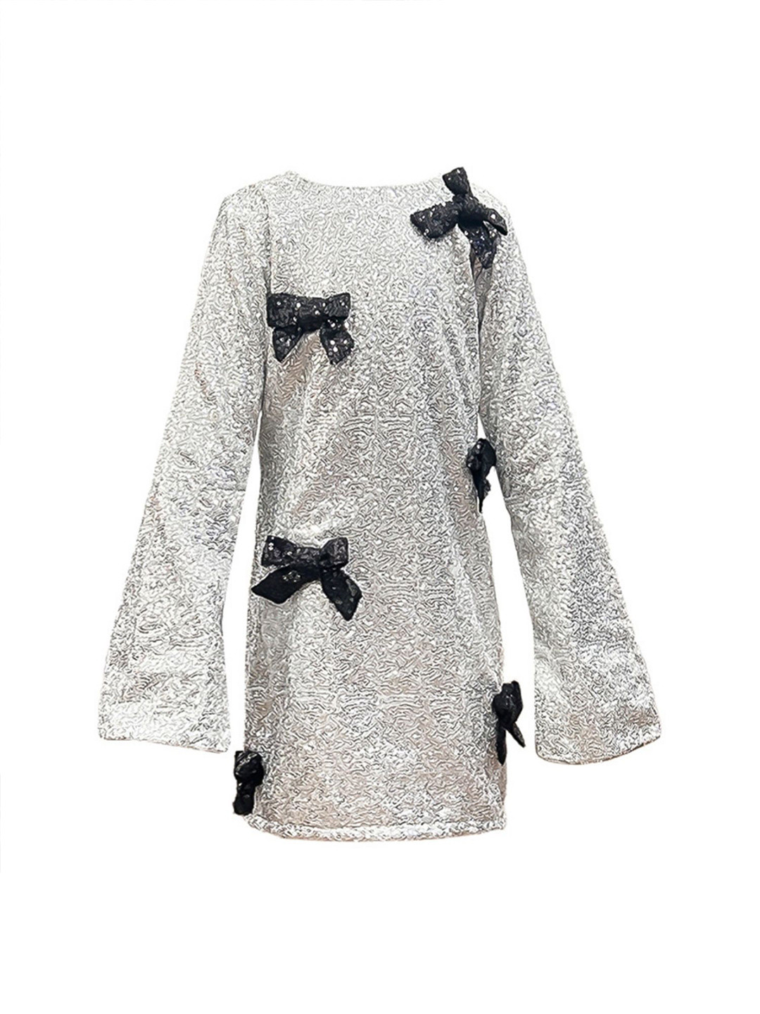 Alyaansh Couture Girls Embellished Sequined Shift Dress With Bow Detail