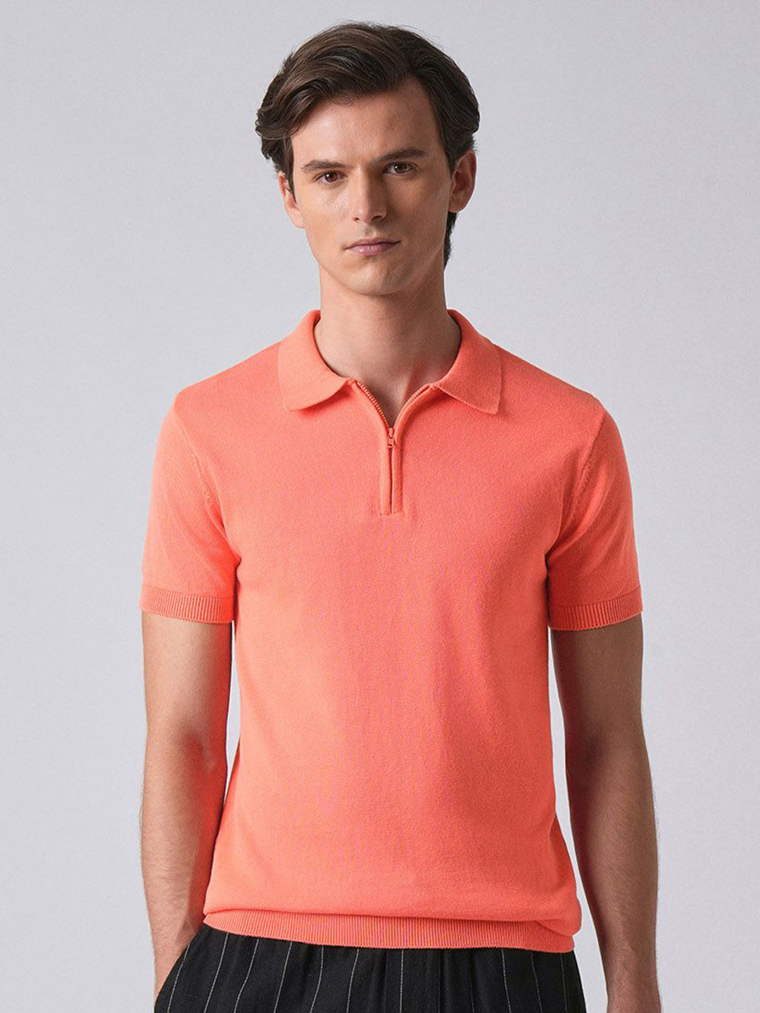 Banana Club Men Knitted Polo Zipper T-shirt