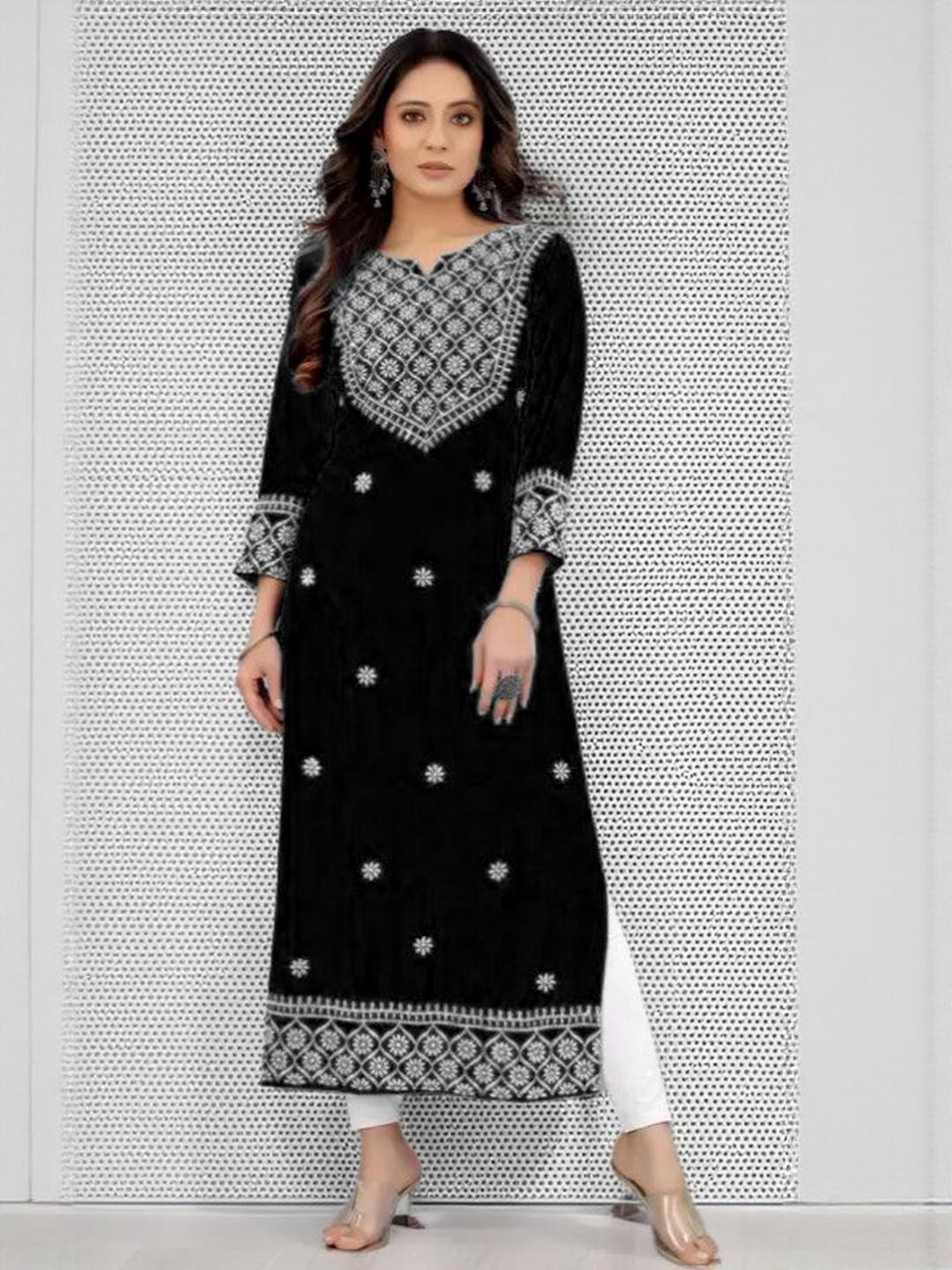 RA Creation Women Black Viscose Rayon  Kurtis
