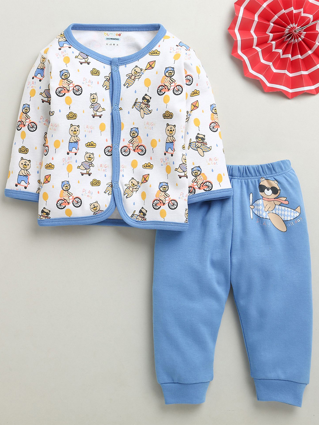 BUMZEE Infant Boys Printed Pure Cotton Jhabla With Pyjamas