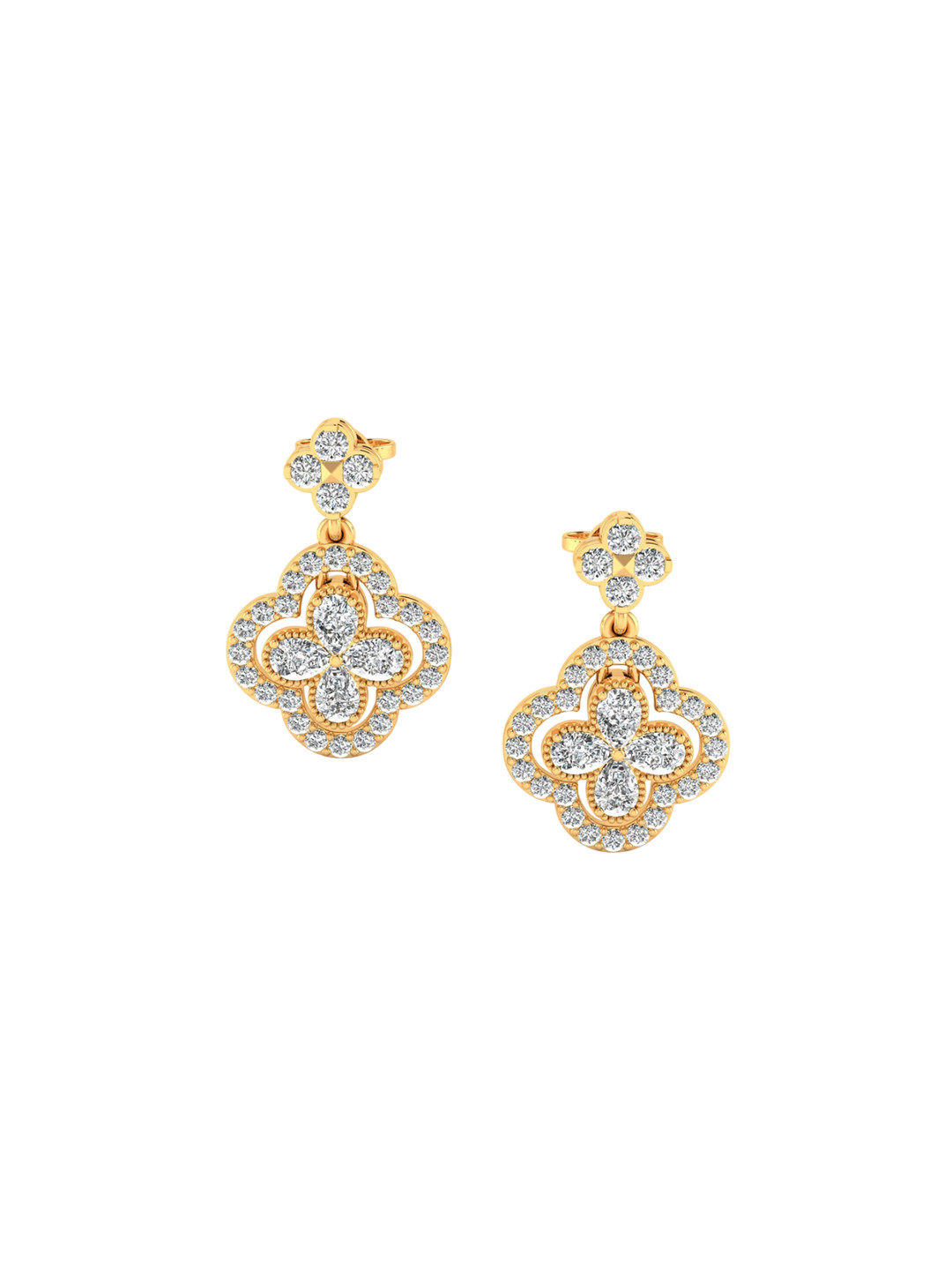 SHINE ETERNAL 14 Kt Yellow Gold Lab Grown Diamond Radiant Clover Diamond Earrings