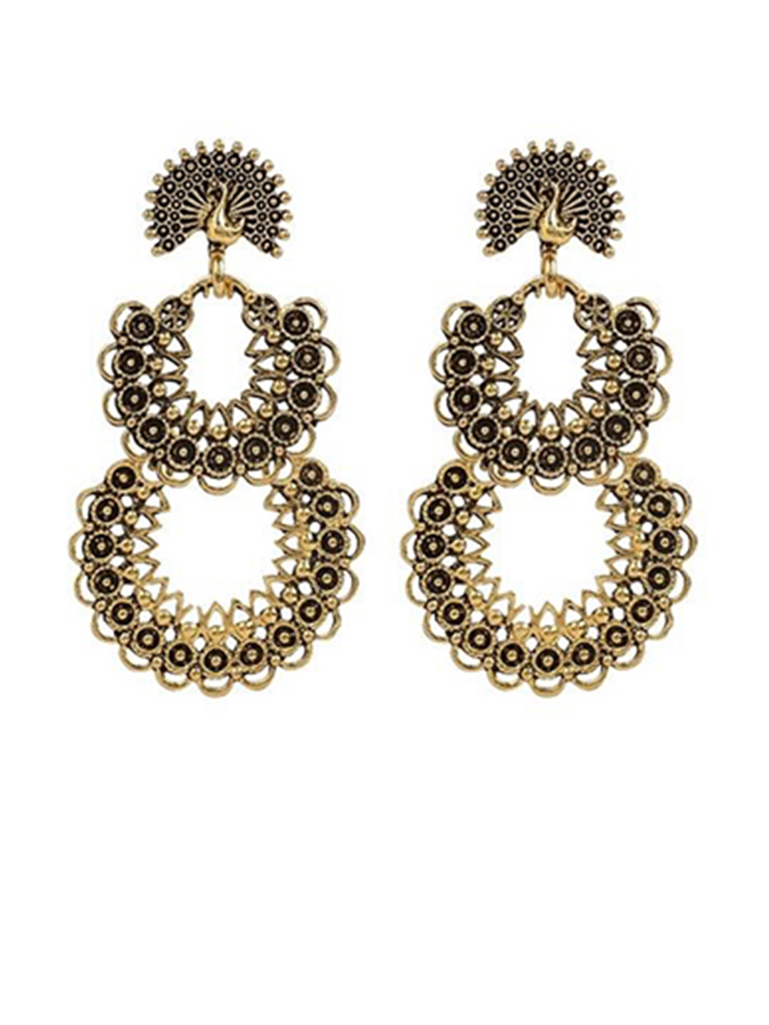 Shining Jewel - By Shivansh Set Of 8 Gold Plated Antique Peacock Oxidised Drop Earrings