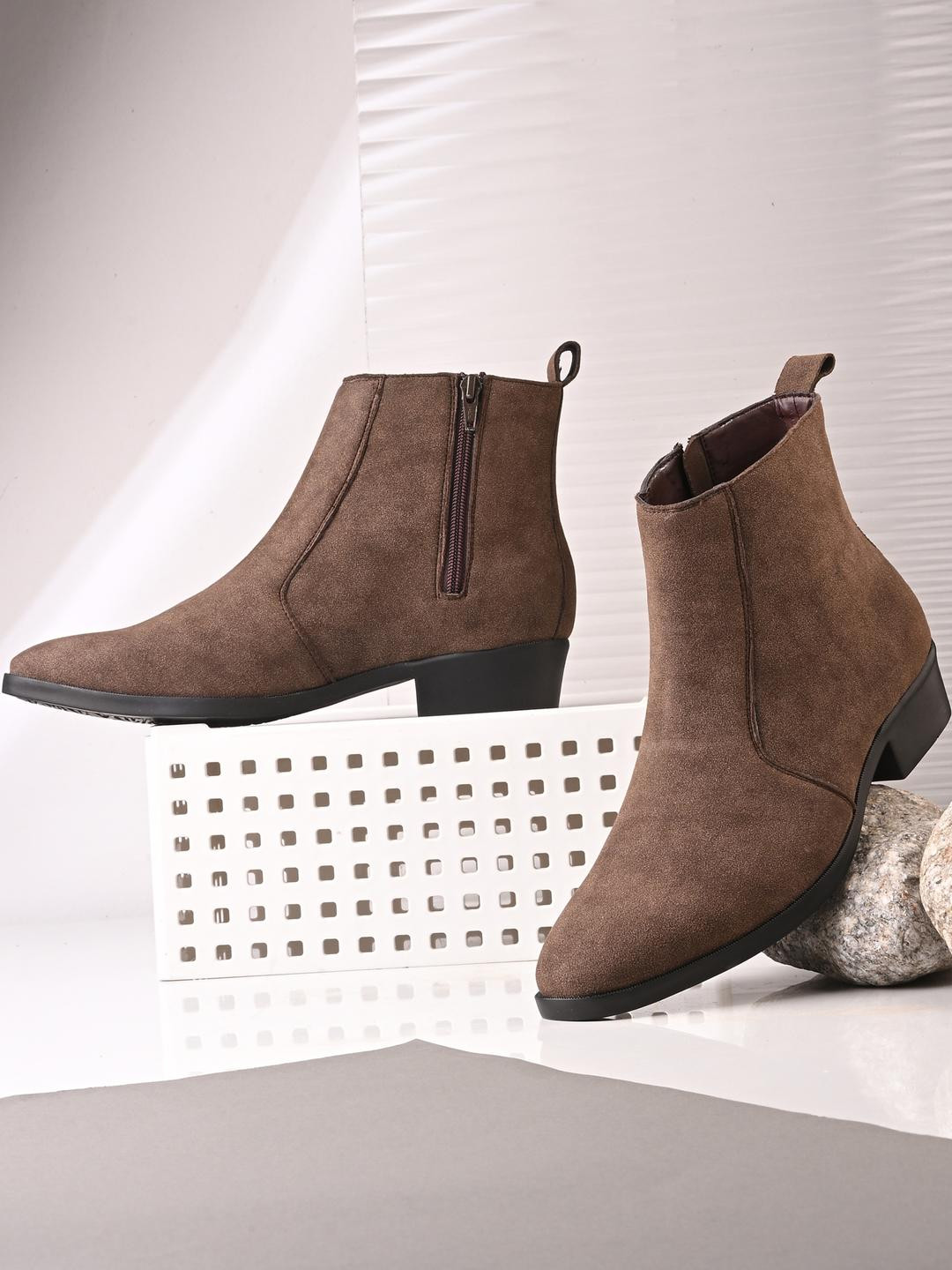 Roadster Men Zip Closure High Top Brown Chelsea Boots