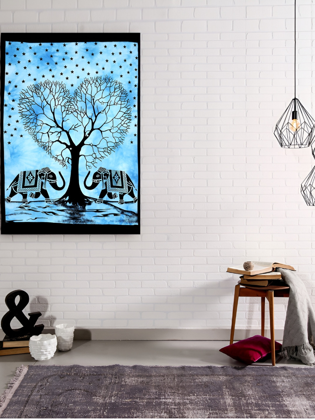 HANDICRAFT PALACE Turquoise & Black Mandala Printed Pure Cotton Wall Hanging Tapestry