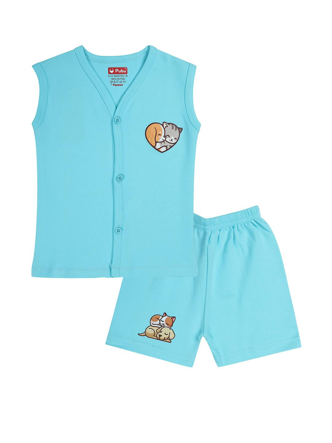 Pubu Kids Blue Printed Sleeveless Shirt with Shorts Clothing Set