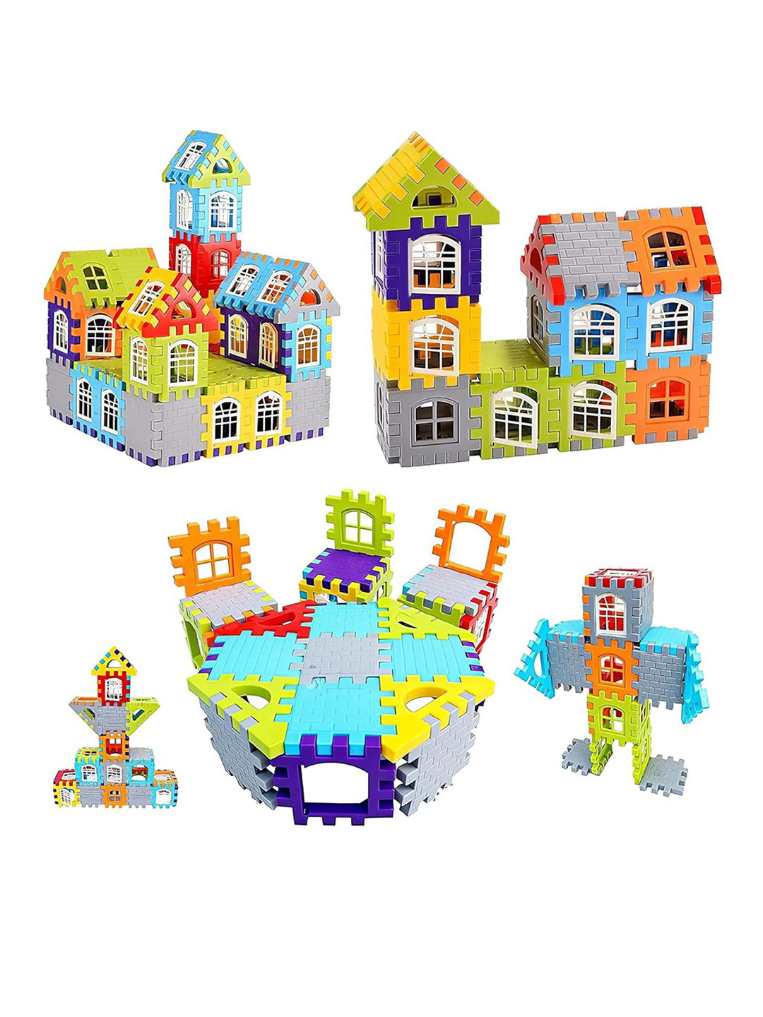 CloudTech Kids Multicolored Big Size House Building Blocks - 52 Pcs