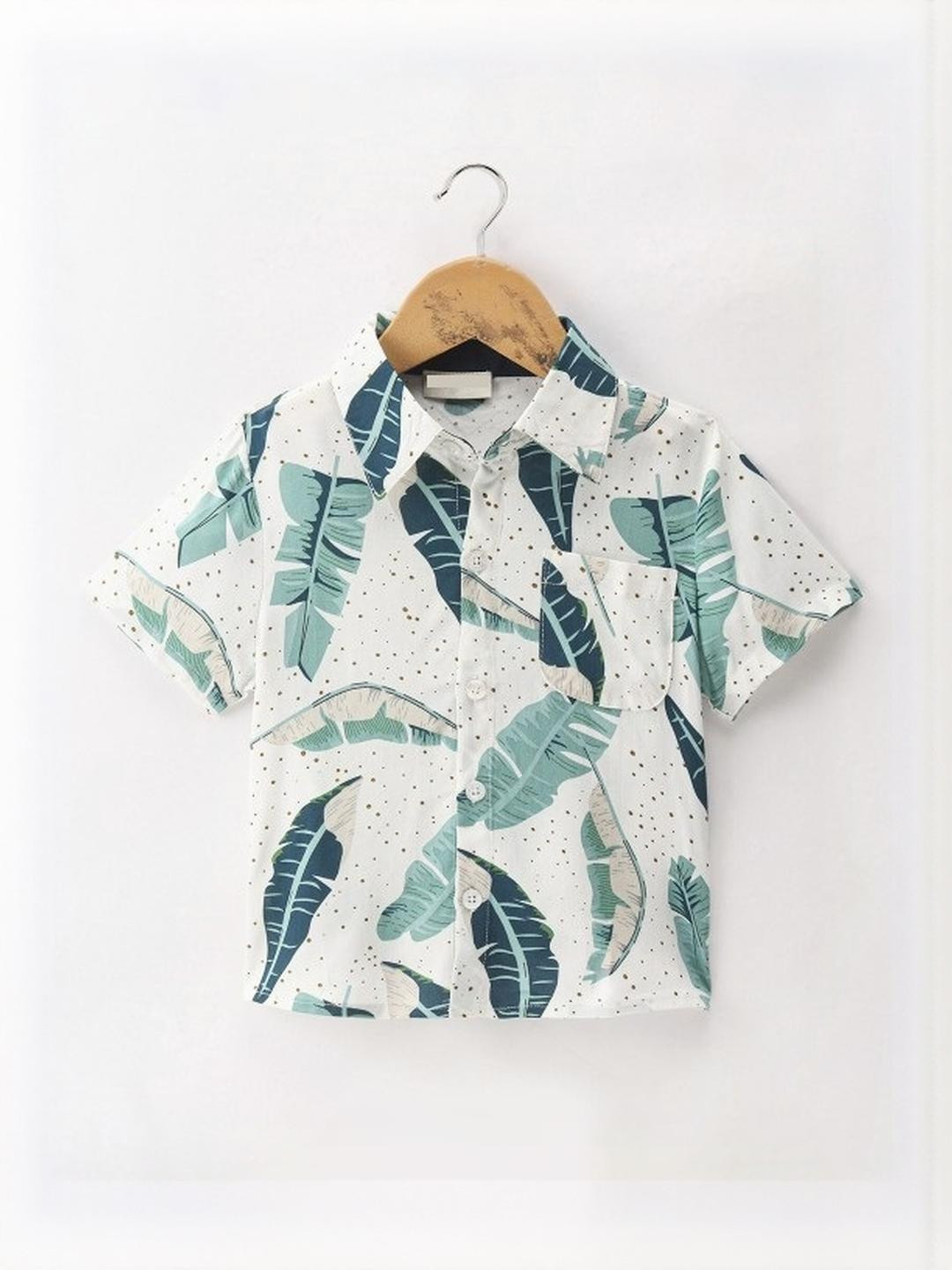 DUTT CREATION Kids Boys White Leaf Printed Formal Shirt