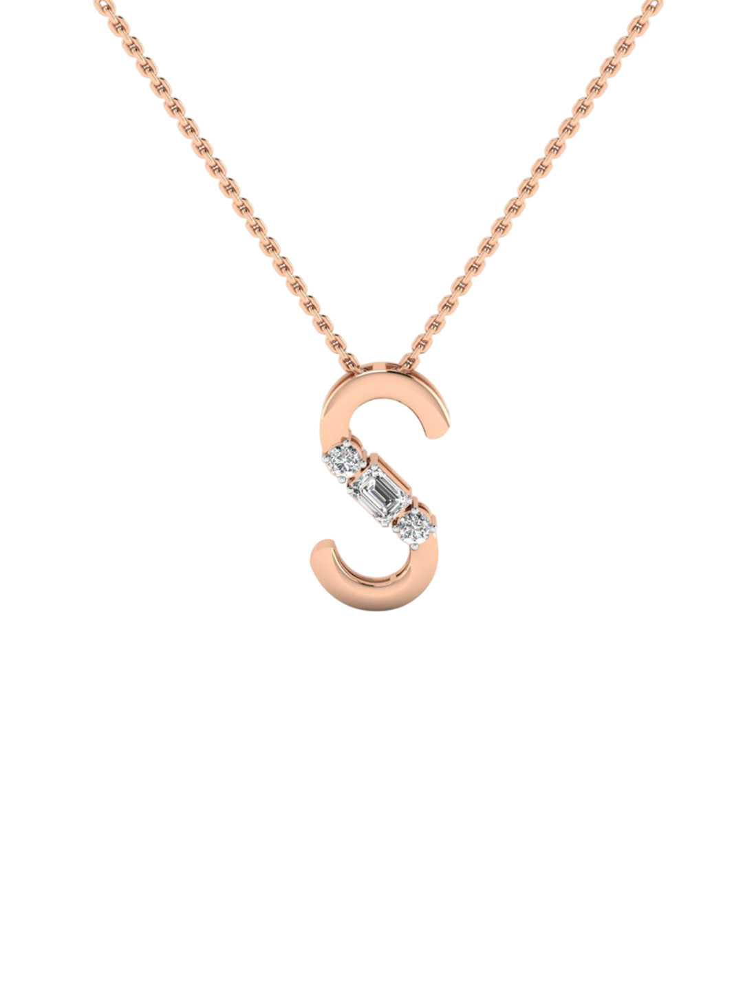 SHINE ETERNAL 18K Rose Gold Lab Grown Diamond 'S' Alphabet pendant-1.827g