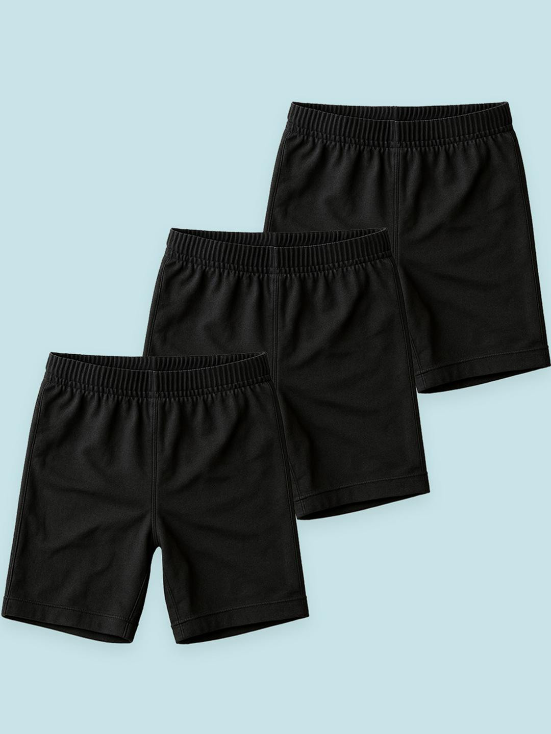 YK Kids Girls Set of 3 Black 100% Cotton Slim Fit Cycling Shorts