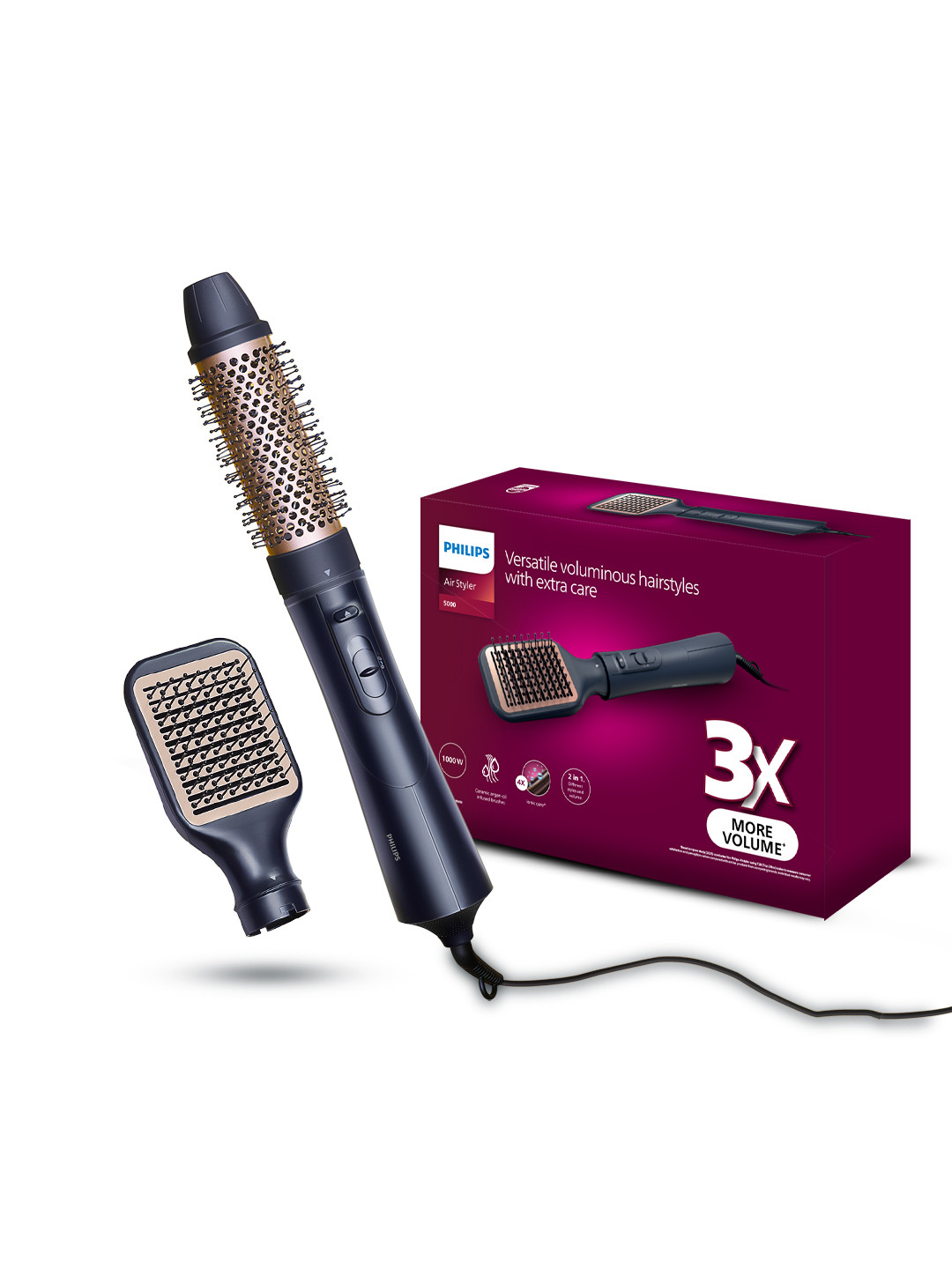 Philips 2-in-1 Airstyler with 3X Volume 50% Less Hair Breakage & 2 Attachments - BHA531/10