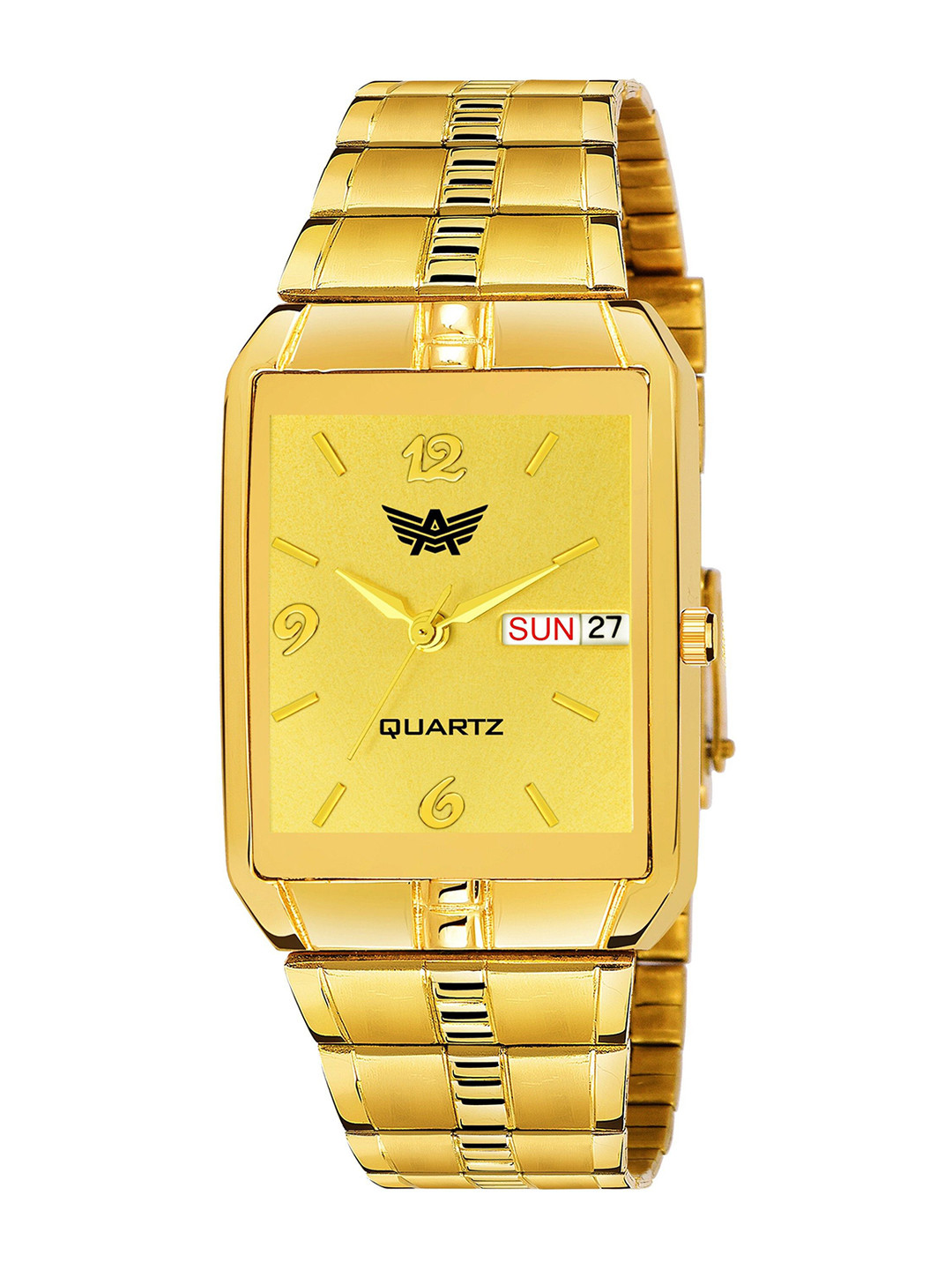 Abrexo Men Dial & Bracelet Style Straps Analogue Watch Abx9151-Gold+C2 Chain+C2 Bracelet