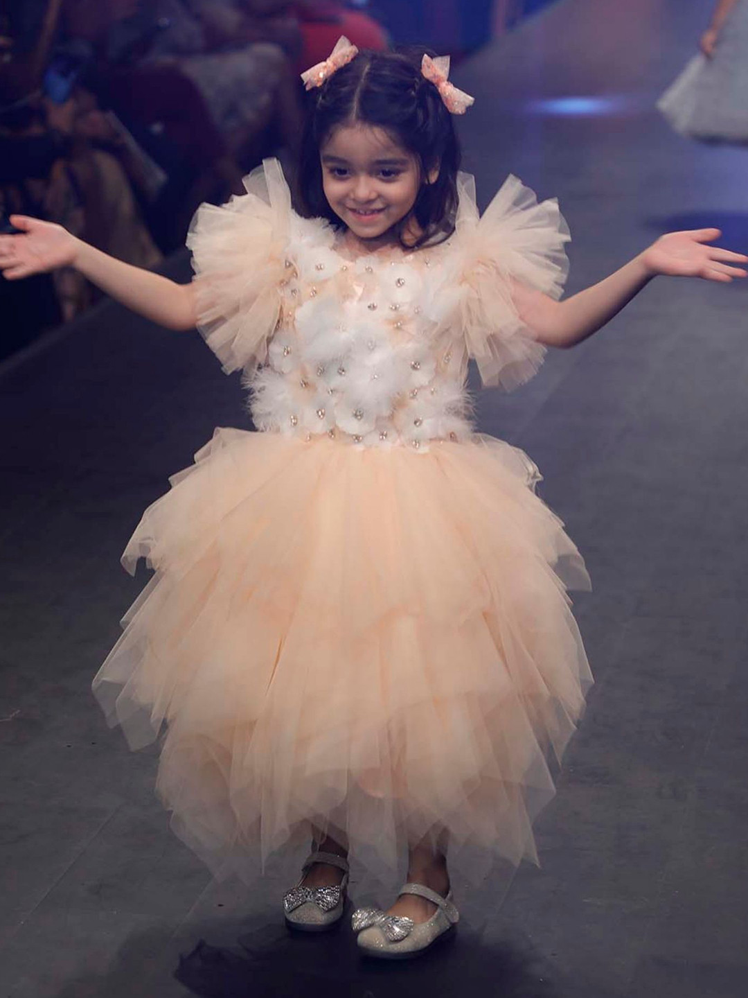 Alyaansh Couture Girls Floral Fleuri Fur Embellished Fit & Flare Maxi Dress