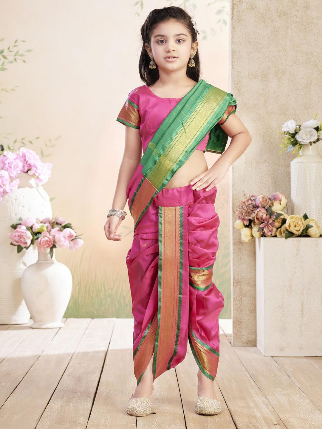 BAESD Girls Zari Border  Ready to Wear Saree