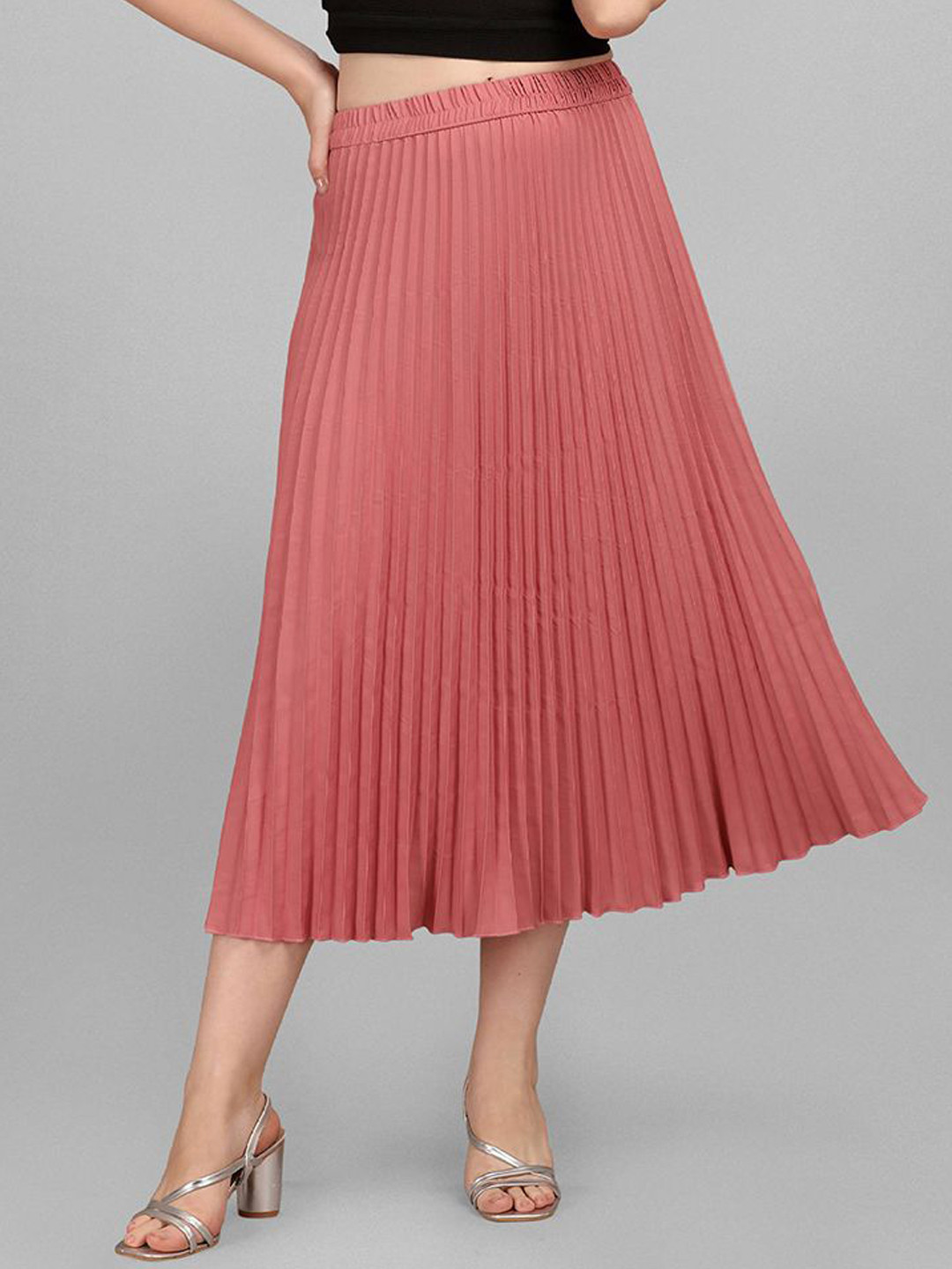Pinly Mid Rise Midi Pleated Skirt