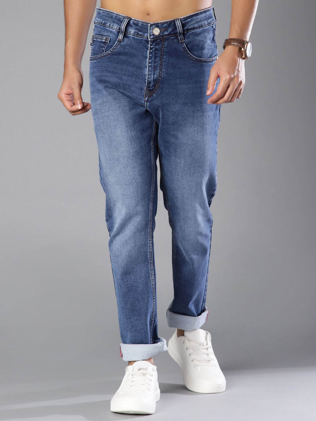 V-Mart Basic Men Regular Fit Mid-Rise Light Fade Stretchable Denim Jeans