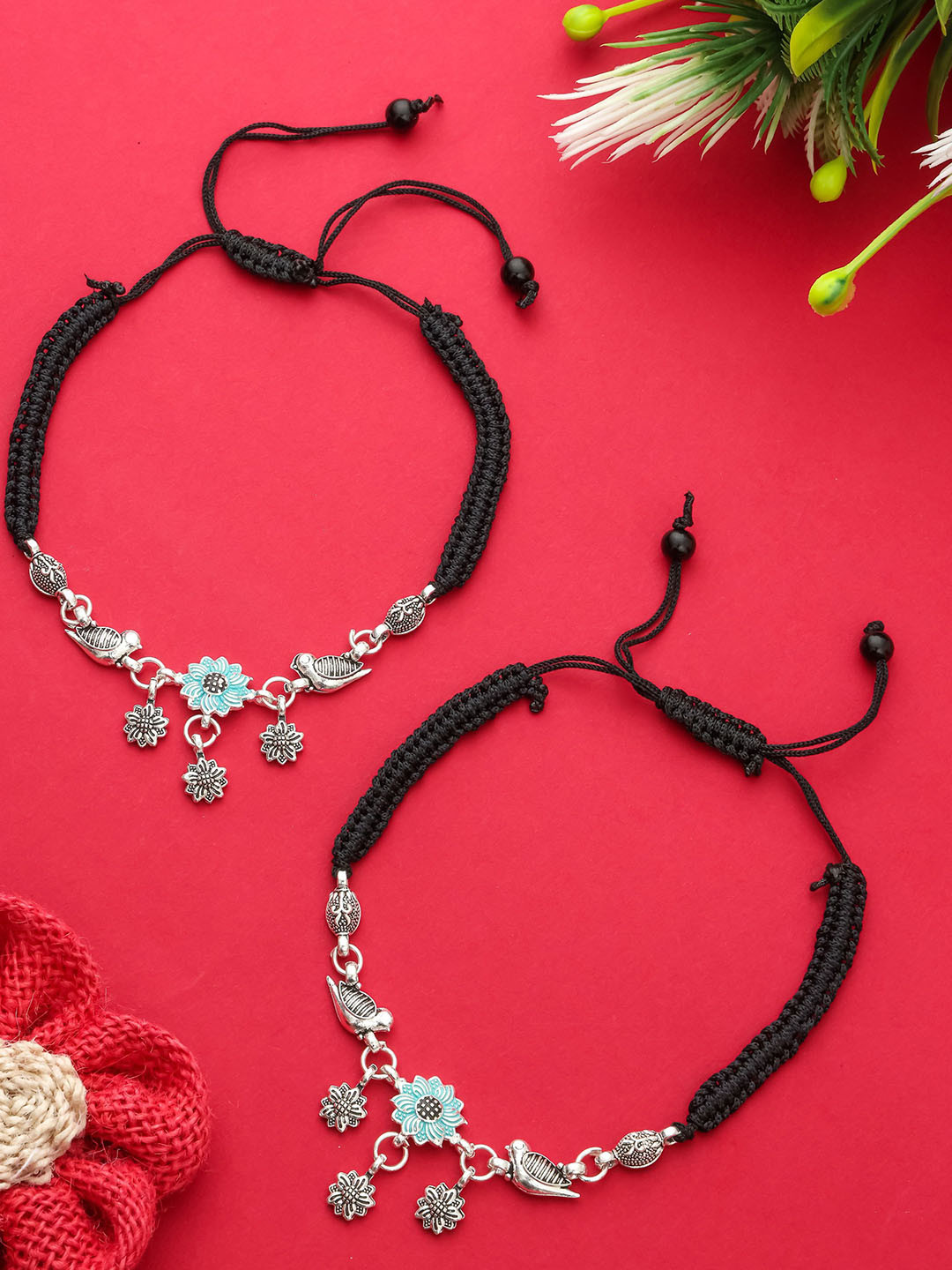 SHREE KRISHNA SHOPPING Silver-Plated Adjustable Anklets