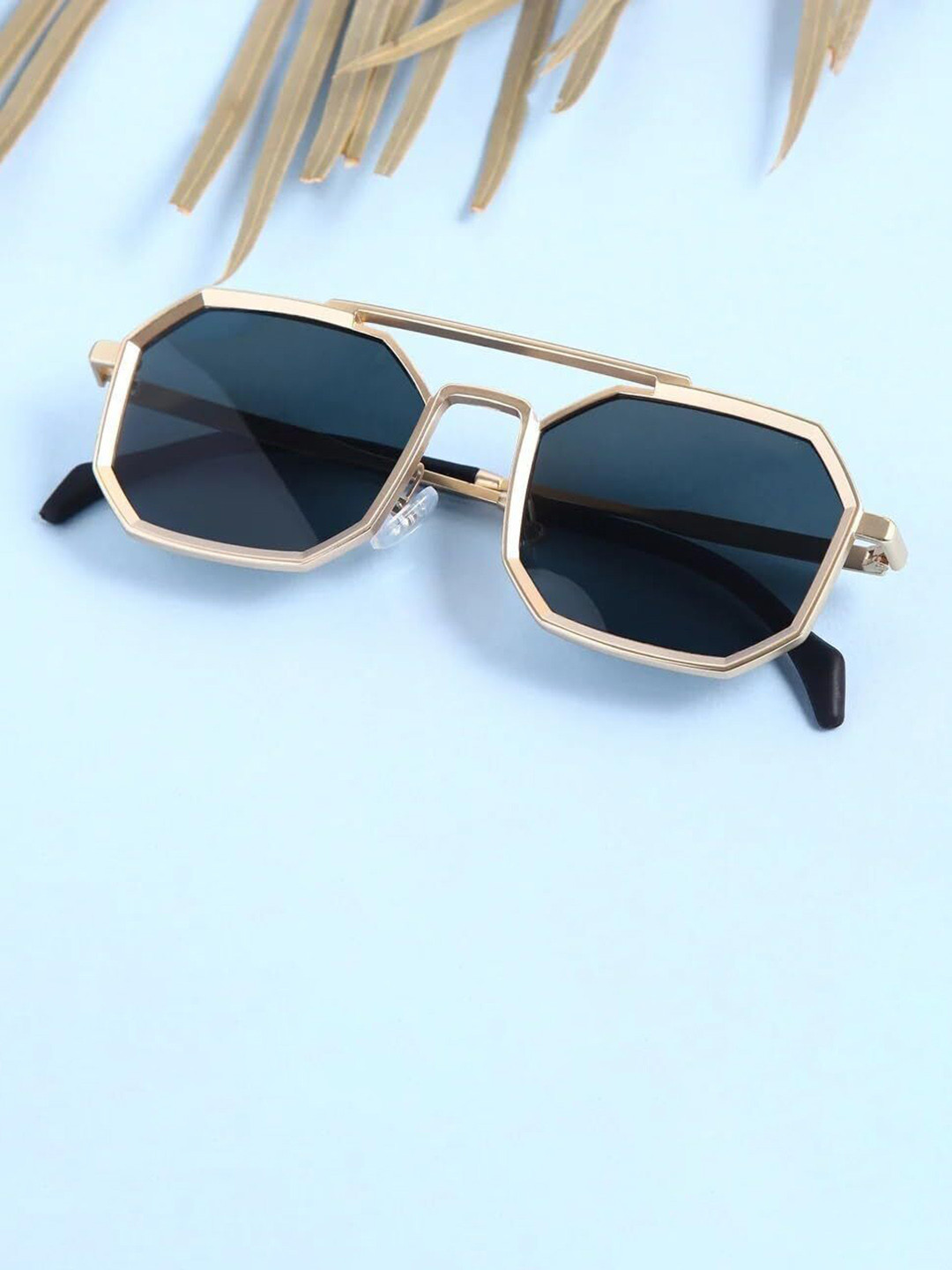 SPADEACES Unisex Aviator Sunglasses with UV Protected Lens GOLD BLACK POLYGON -218