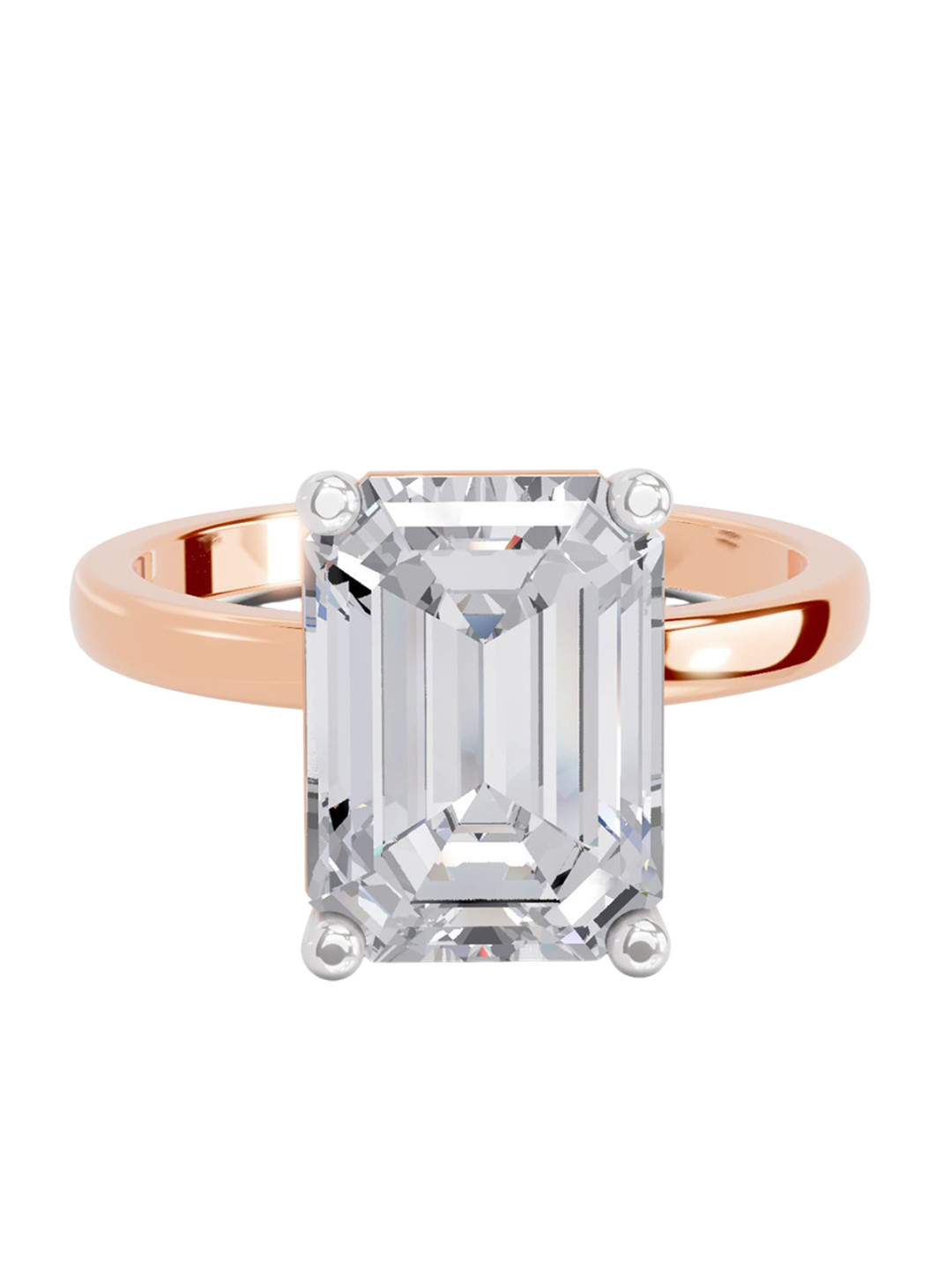 Sparkles 14K Rose Gold Lab Grown Diamond 4 Carat Emerald Shape Diamond Ring