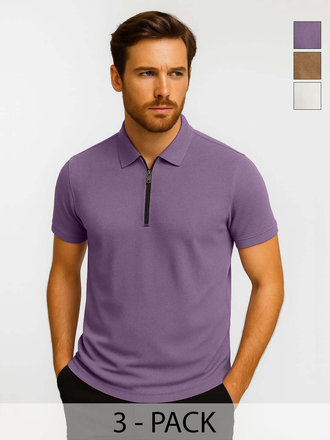 Organic Chics Men Pack of 3 Dri-FIT Solid Polo Collar T-shirts