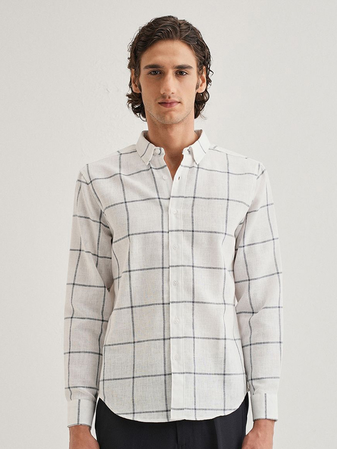 Banana Club Men's Windowpane Check Linen Blend Shirt - Image 1