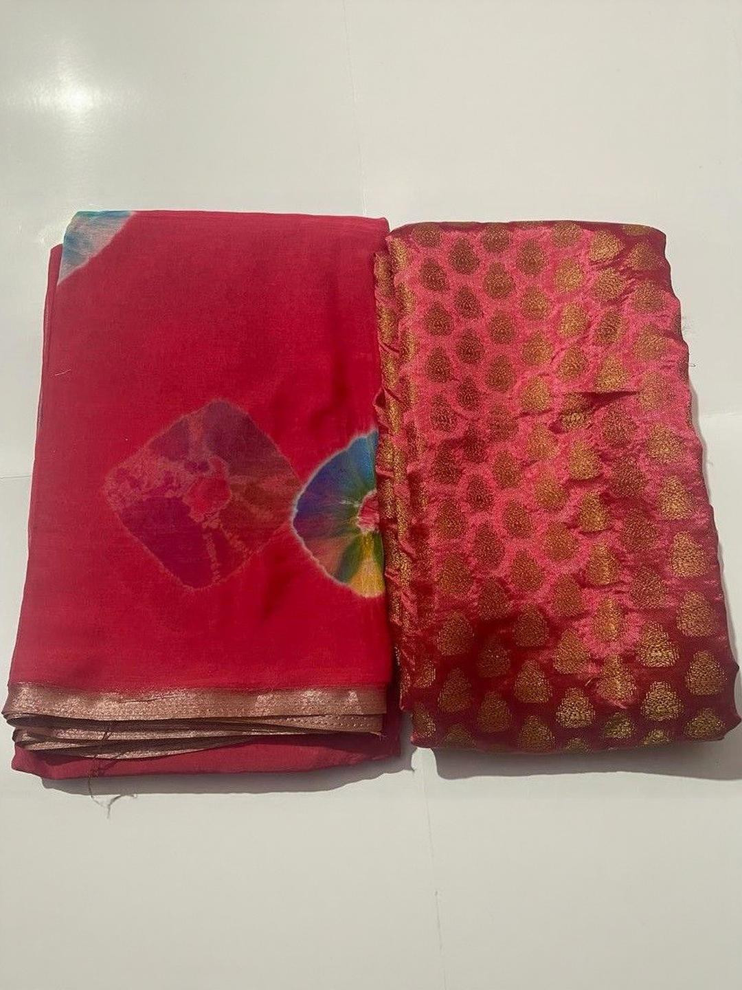 DURGA EMPORIO Ethnic Motifs Zari Pure Chiffon Bandhani Saree With Blouse