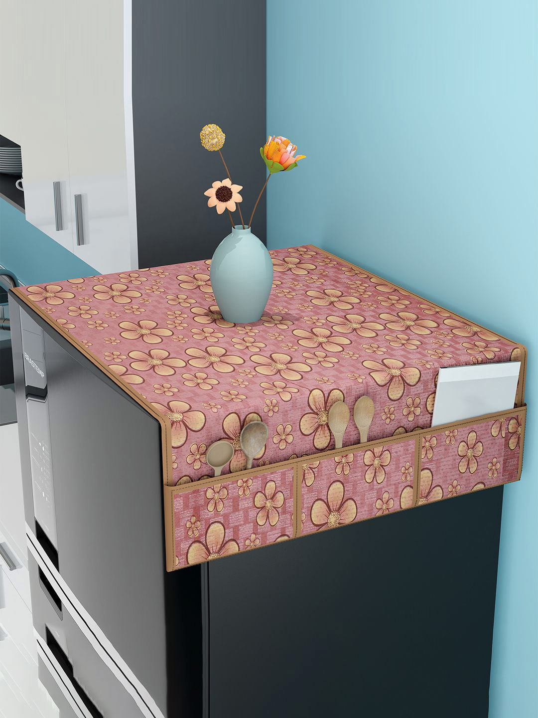 Kuber Industries Yellow & Pink Printed Anti-Dust Fridge Top Cover