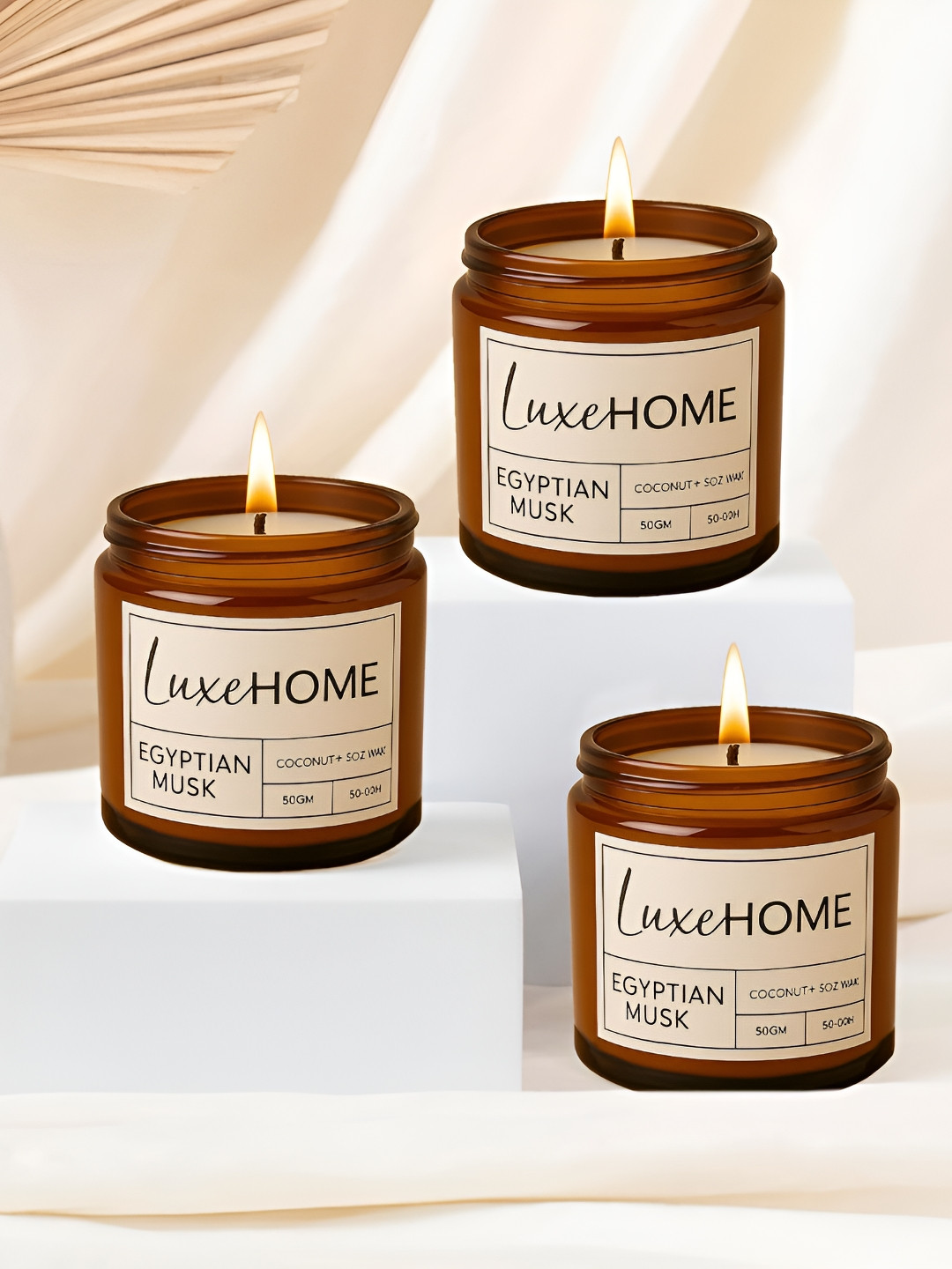 LUXEHOME INTERNATIONAL Egyptian Musk Brown & White 3 Pieces Scented Jar Candles