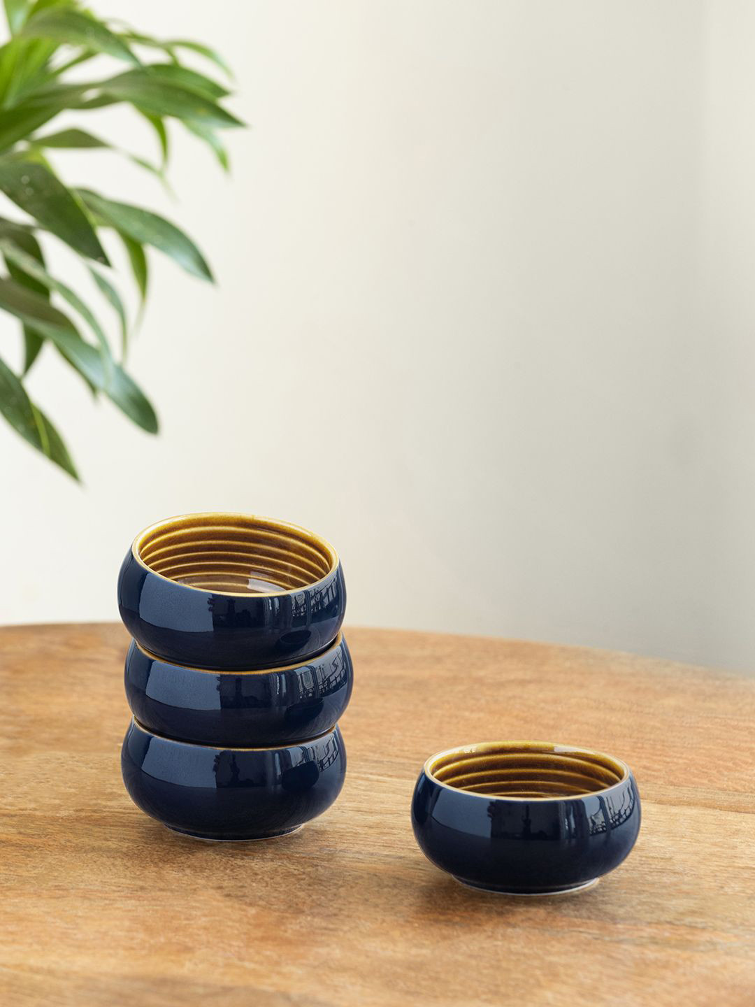 ExclusiveLane Mariana Blues Blue & Brown 4 Pieces Ceramic Serving Bowls 140ml