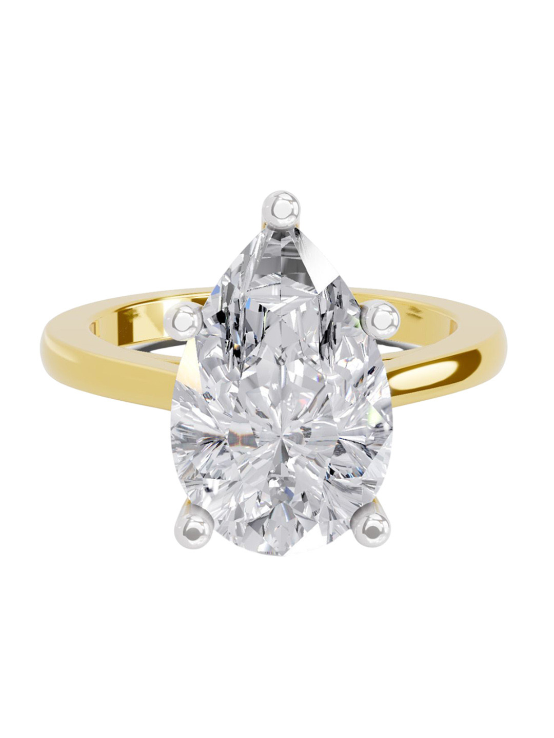 Sparkles 14K Yellow Gold Lab Grown Diamond 4 Carat Pear Shape Diamond Ring