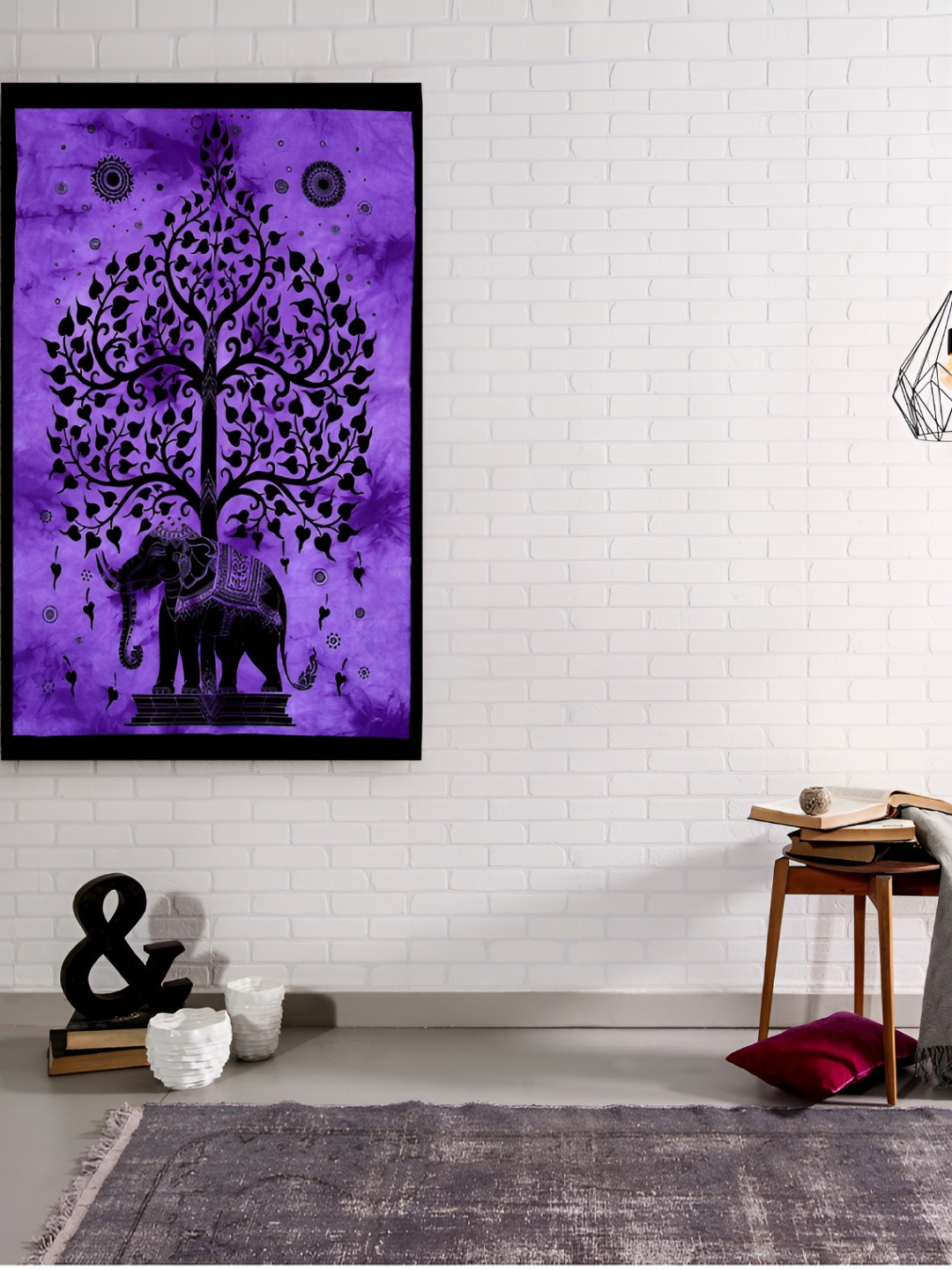 HANDICRAFT PALACE Purple & Black Elephant Printed Pure Cotton Wall Hanging Tapestry