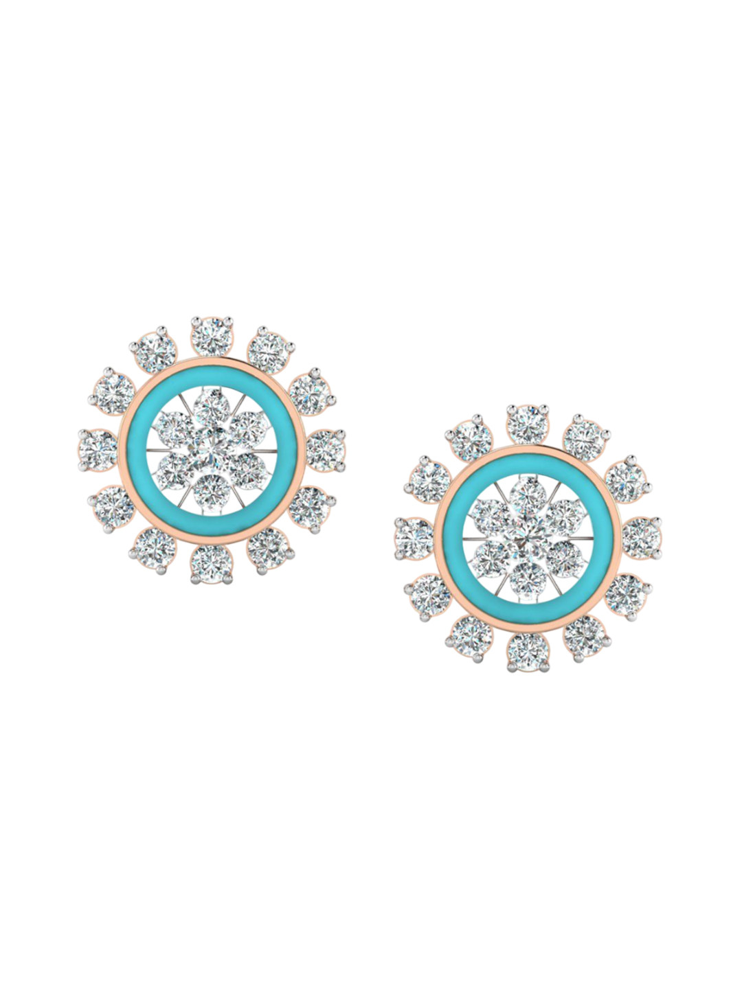 SHINE ETERNAL 18 Kt Rose Gold Lab Grown Diamond Cluster Enamel Earrings