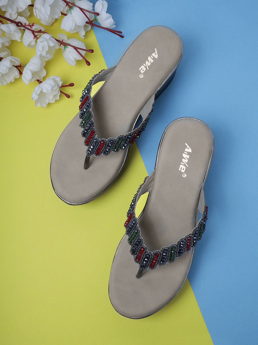 AIWIE Women Ethnic Embellished Open Toe Flats