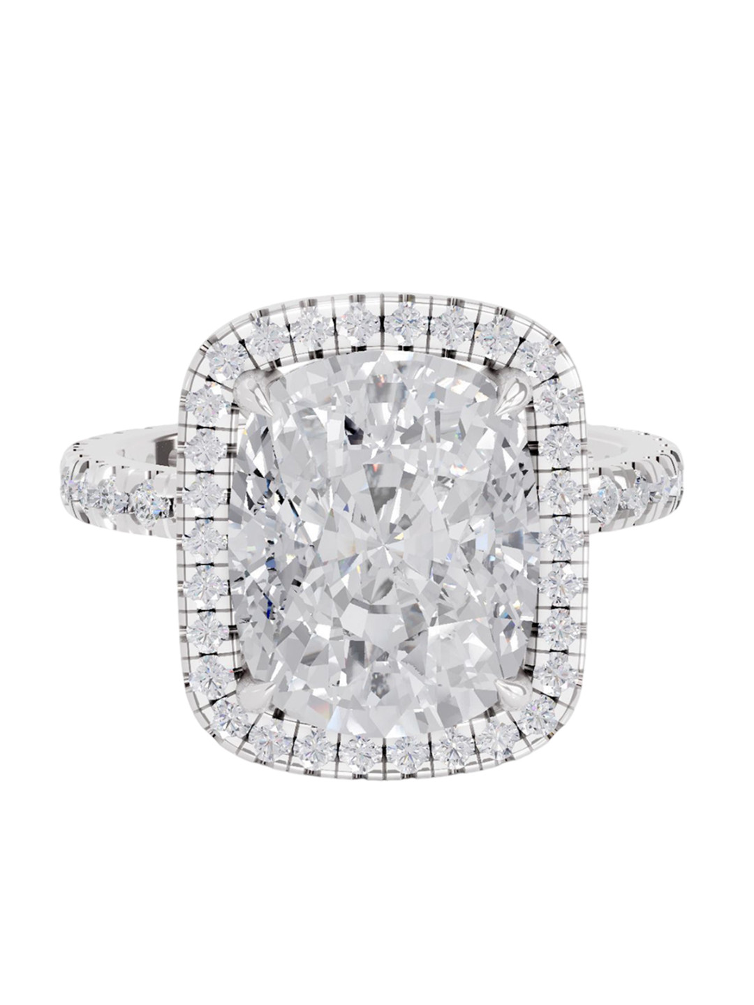 Sparkles 14K White Gold Lab Grown Diamond 5.71 Carat Cushion & Round Shape Diamond Ring