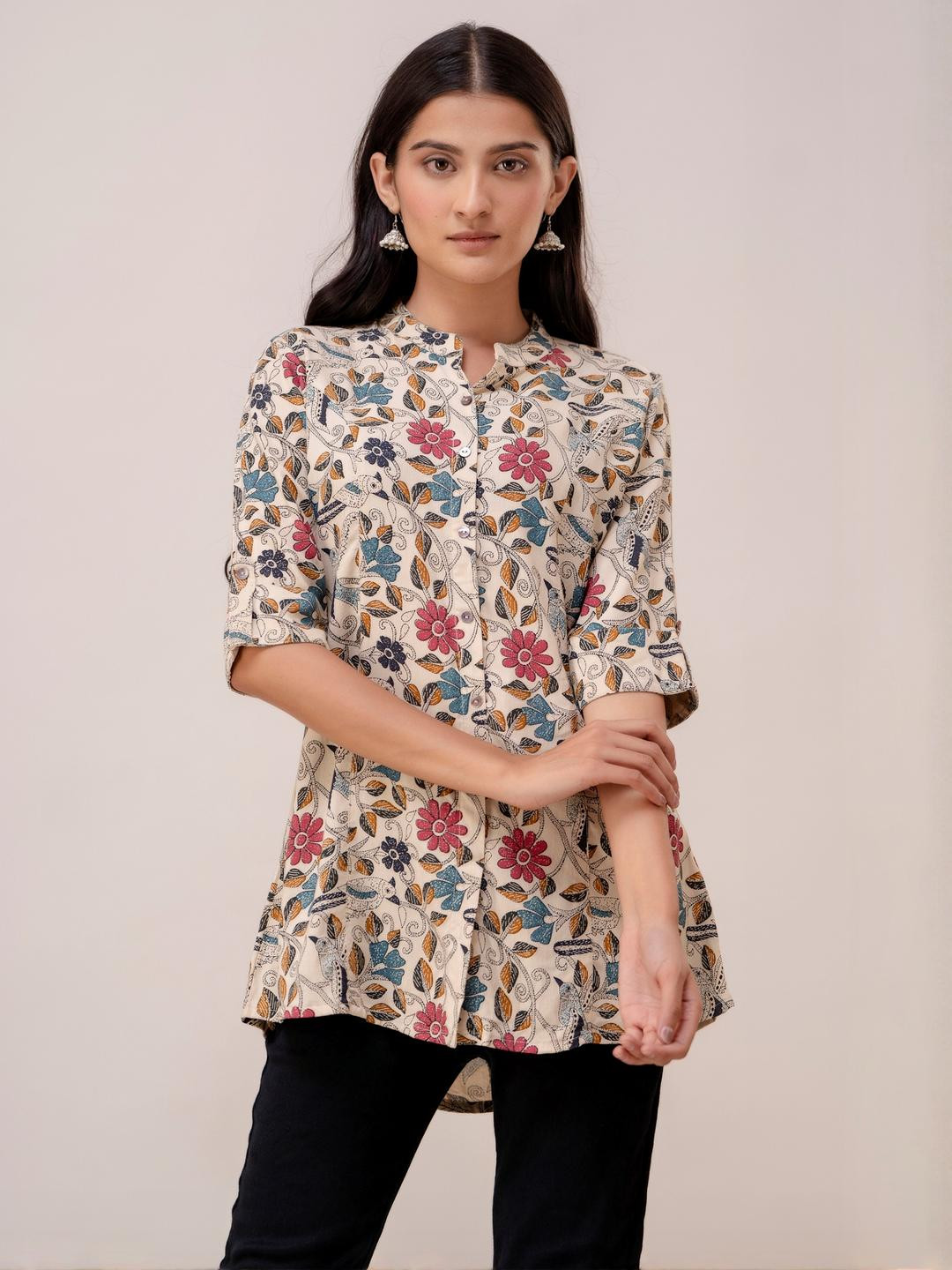 HERE&NOW Women's Viscose Rayon Floral print Straight Tunic Kurti