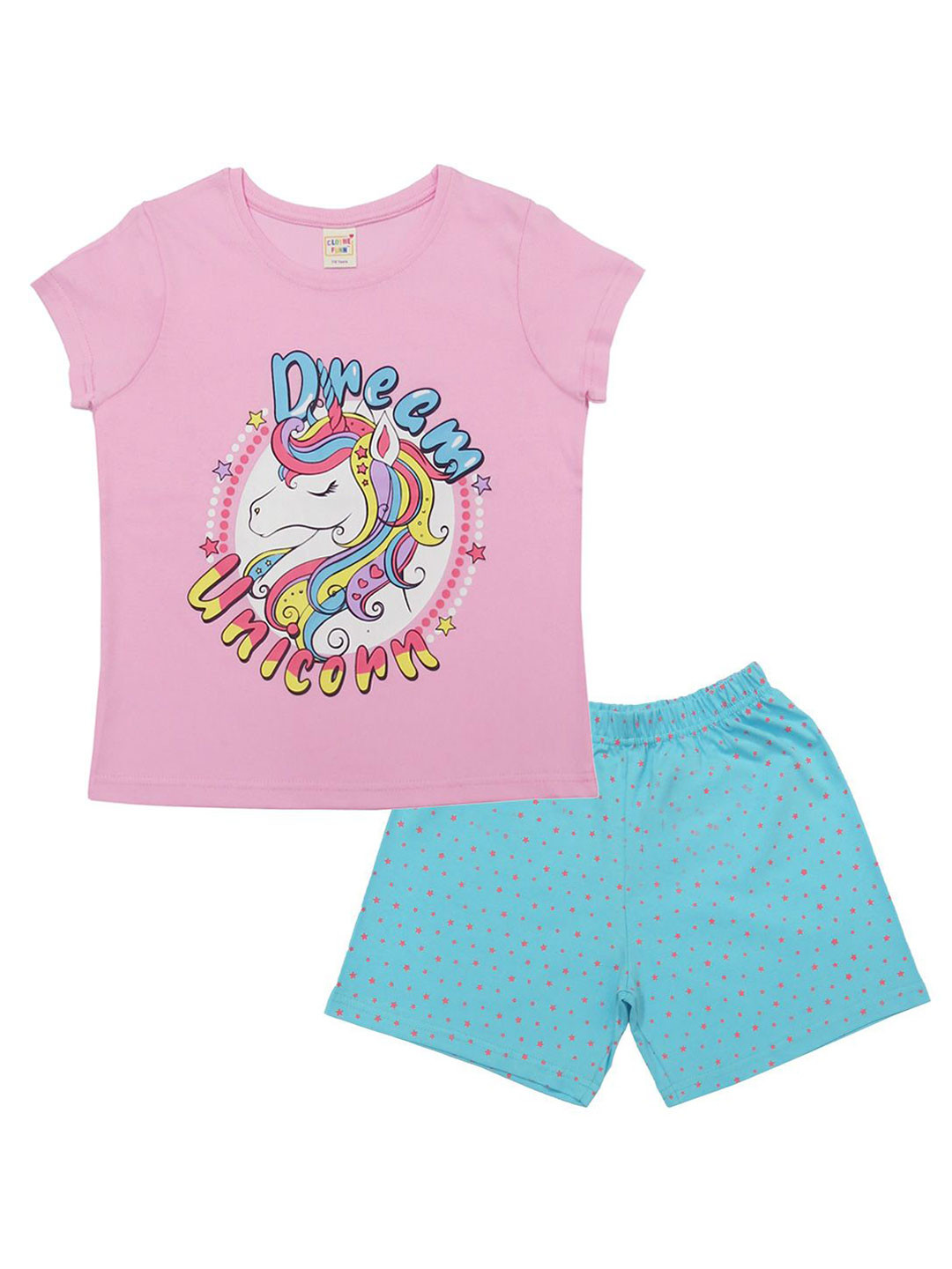 Clothe Funn Girls Printed Short Sleeves Pure Cotton T-shirt With Shorts