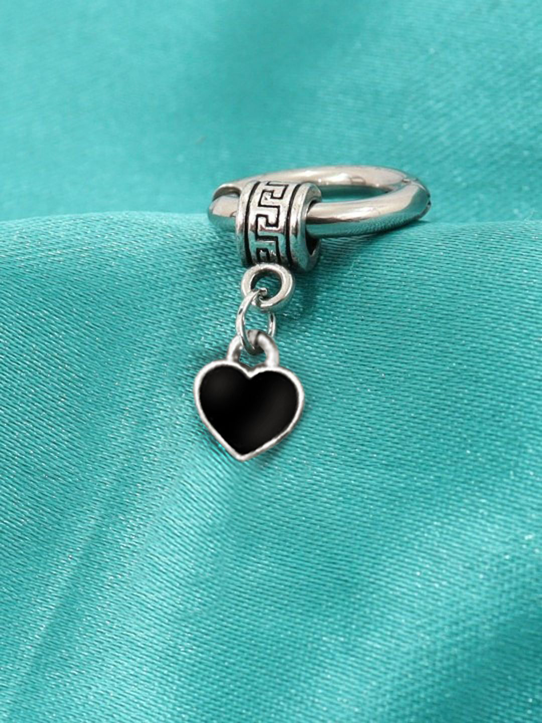 Krelin Men Stainless Steel Emerald Studded Heart Shaped Hoop Earring