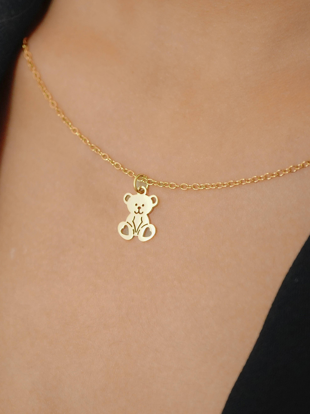 INTERSTELLAR Stainless Steel Gold-Plated Teddy Bear Shaped Pendant With Chain