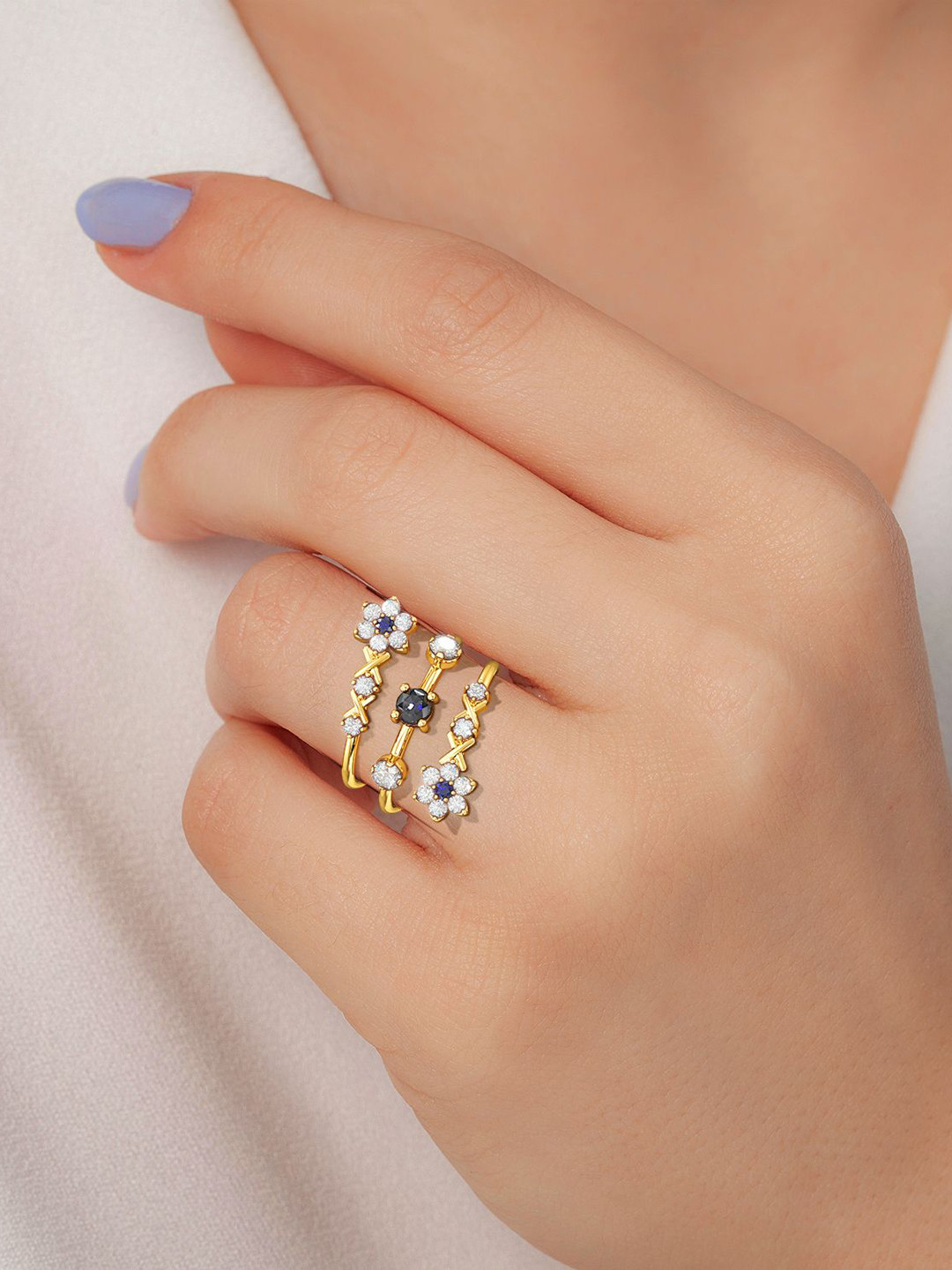 Joyalukkas Women 22KT Starry Night Gemstone Twirl Gold Ring -4.82 g