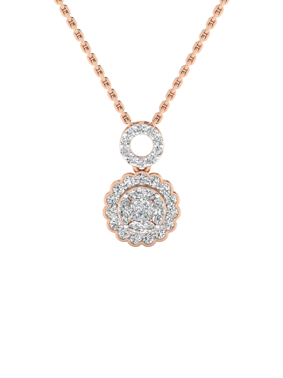 SHINE ETERNAL 14K Rose Gold Lab Grown Diamond Radiant Halo Pendant-1.65g